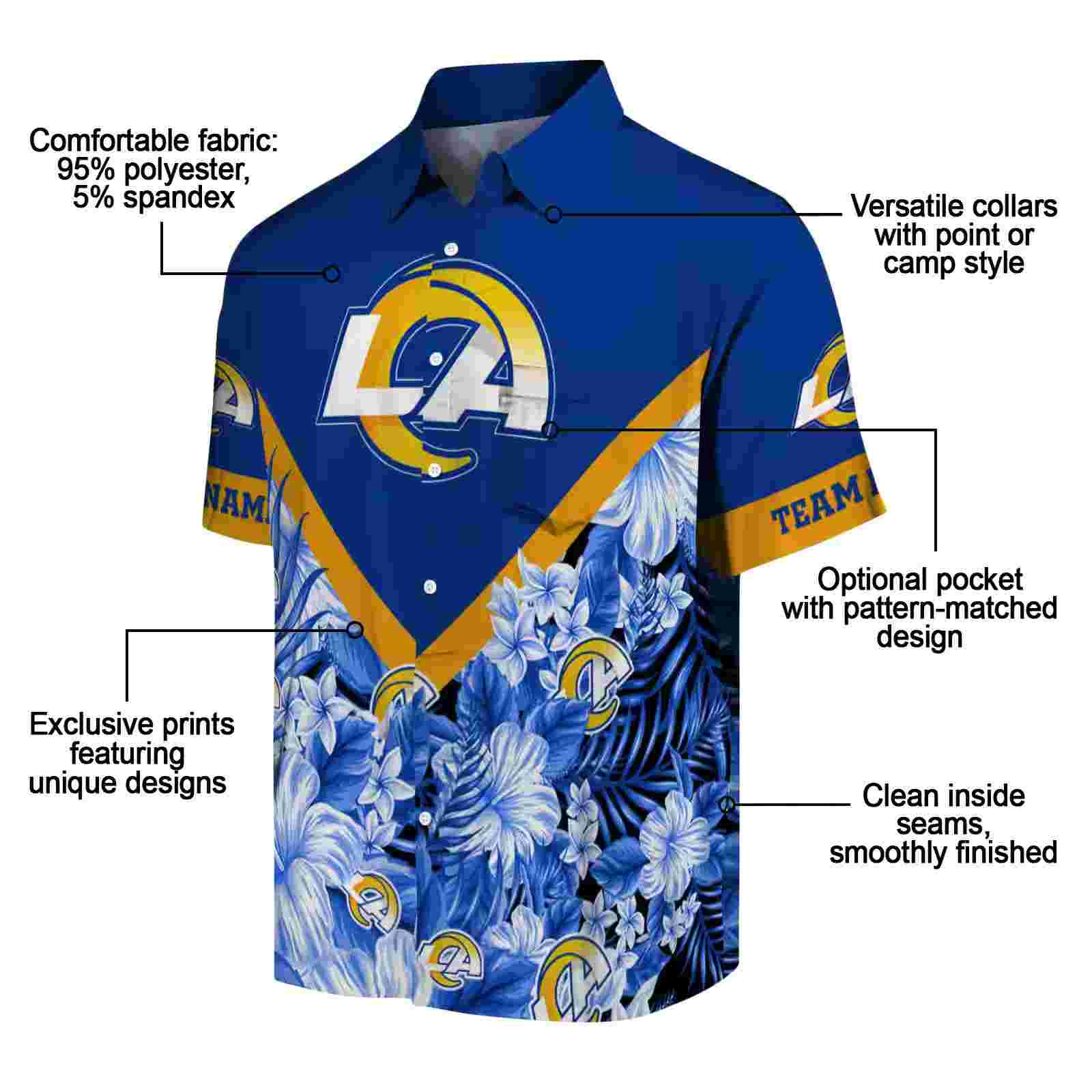 personalized los angeles rams floral chevron blue hawaiian shirt new arrival