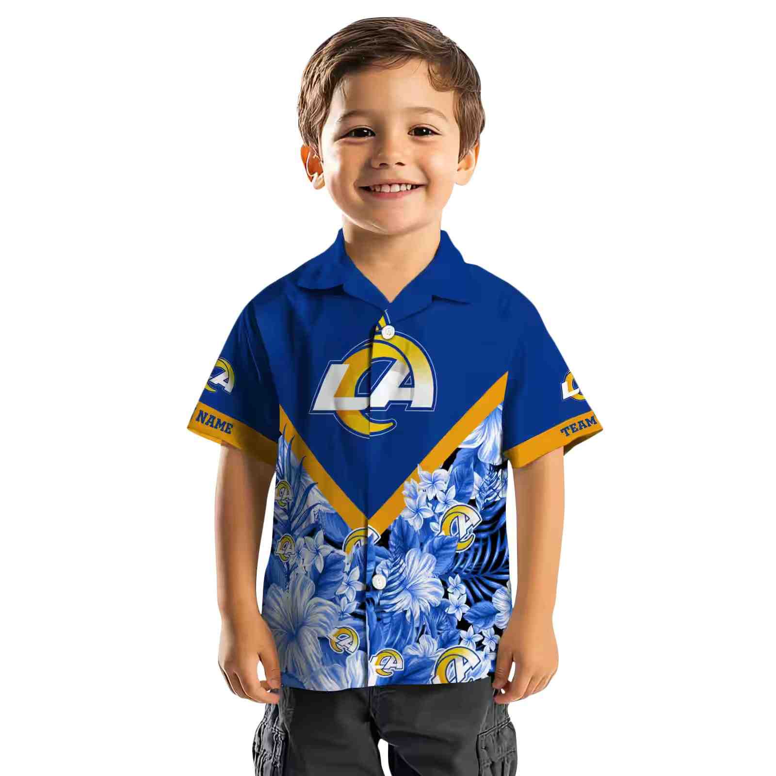 personalized los angeles rams floral chevron blue hawaiian shirt top rated