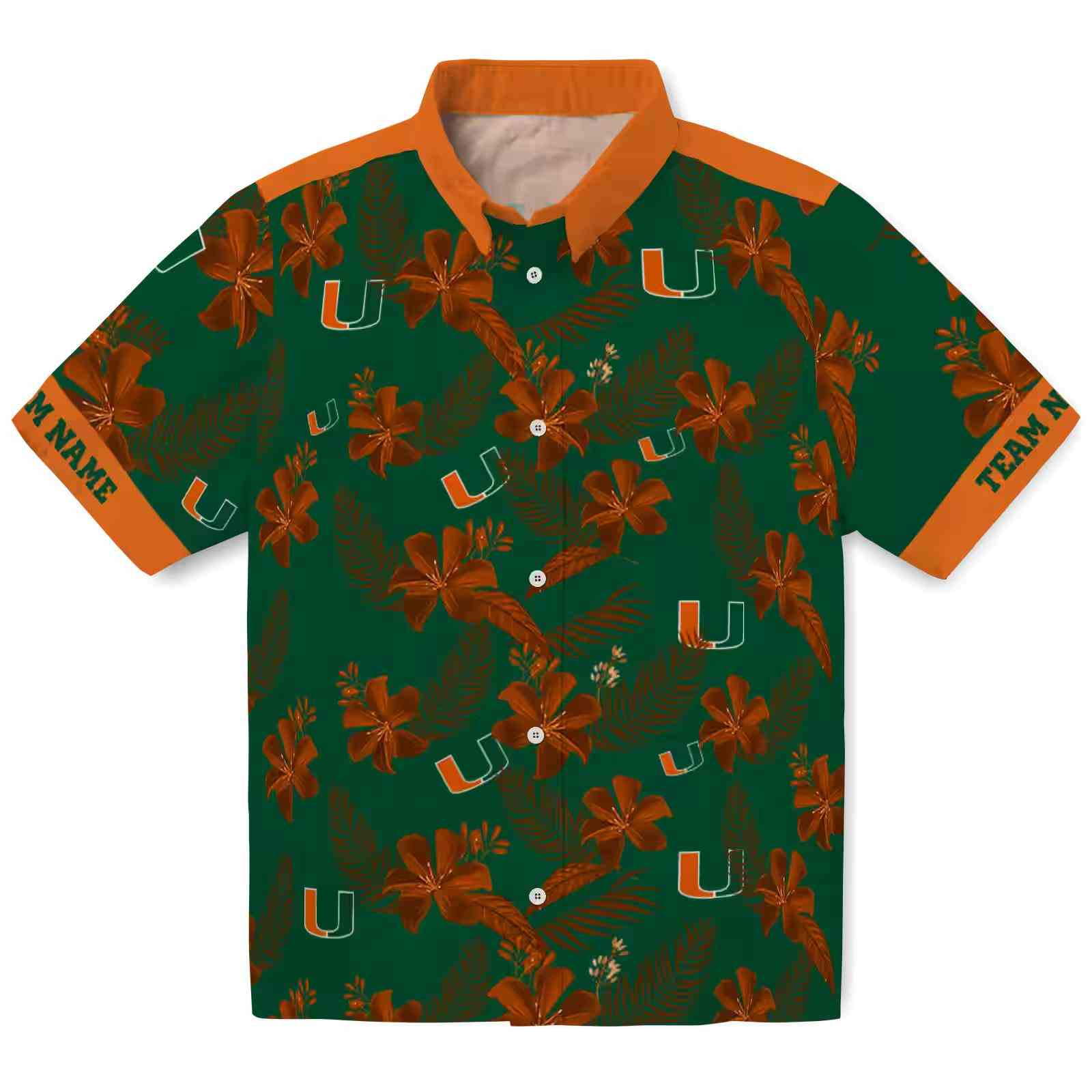 Personalized Miami Hurricanes Botanical Print Green Hawaiian Shirt