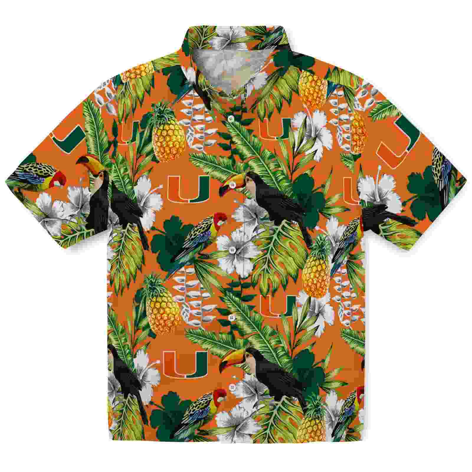 Personalized Miami Hurricanes Tropical Toucan Orange Green Hawaiian Shirt