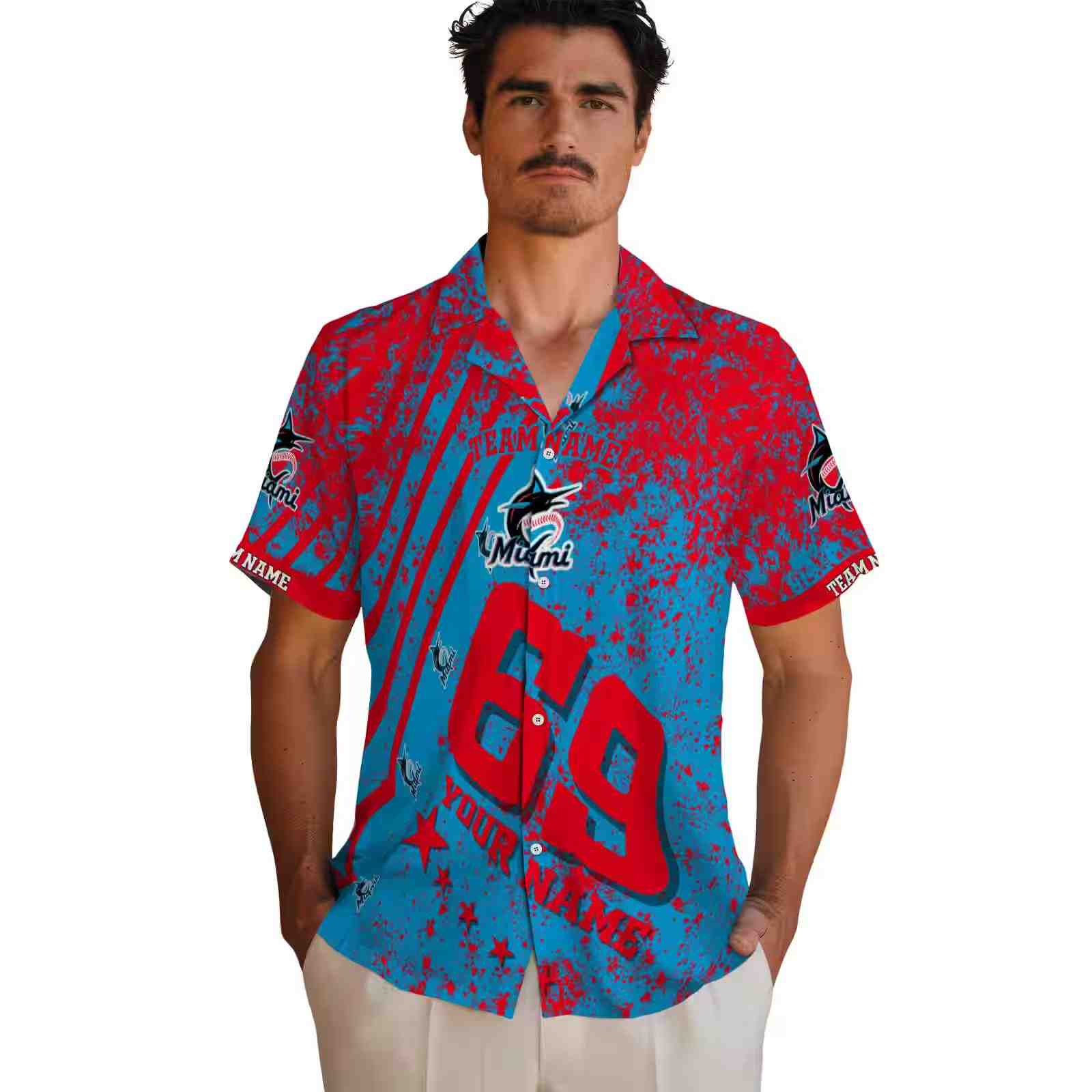 personalized miami marlins star stripes blue hawaiian shirt fashion forward