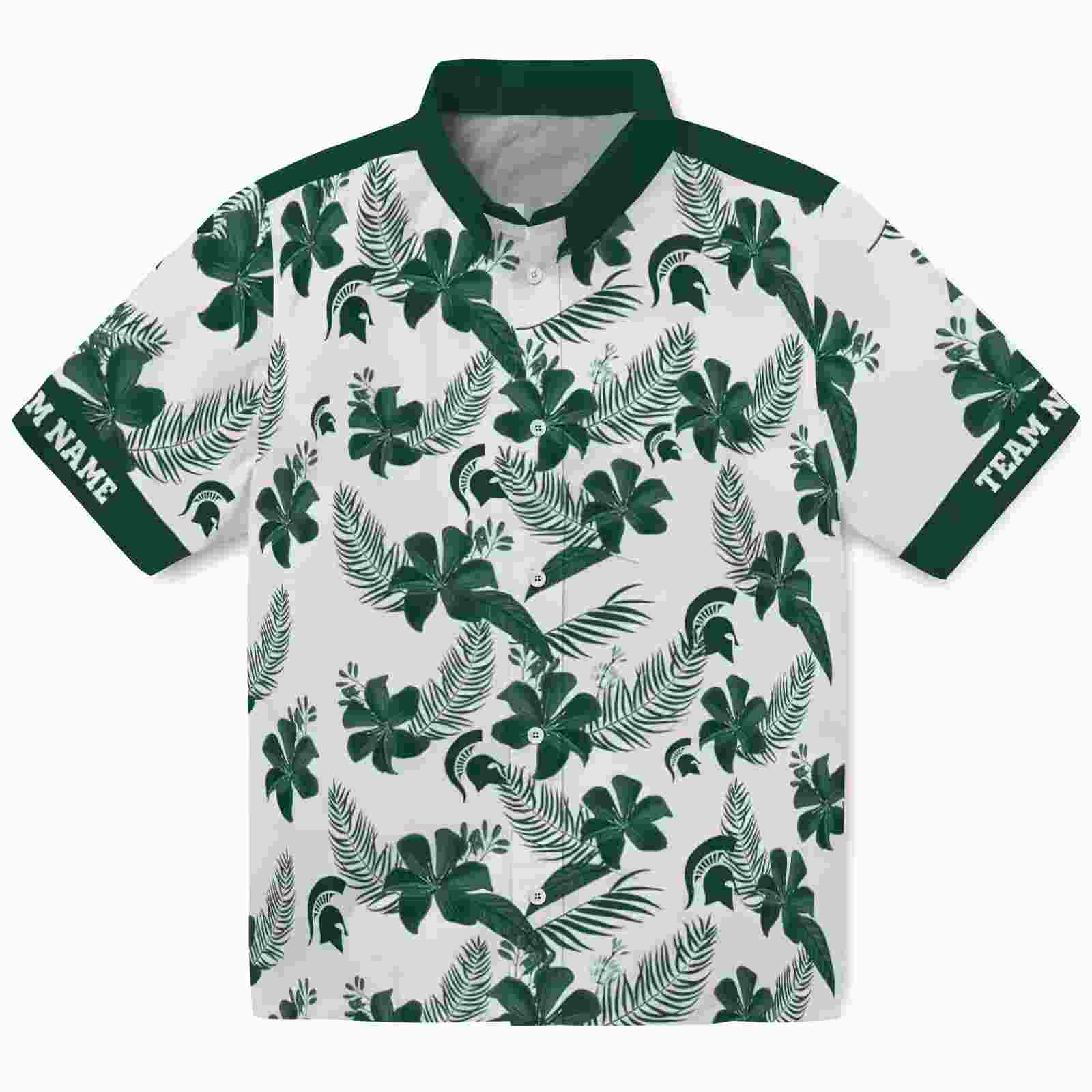 Personalized Michigan State Spartans Botanical Print White Hawaiian Shirt