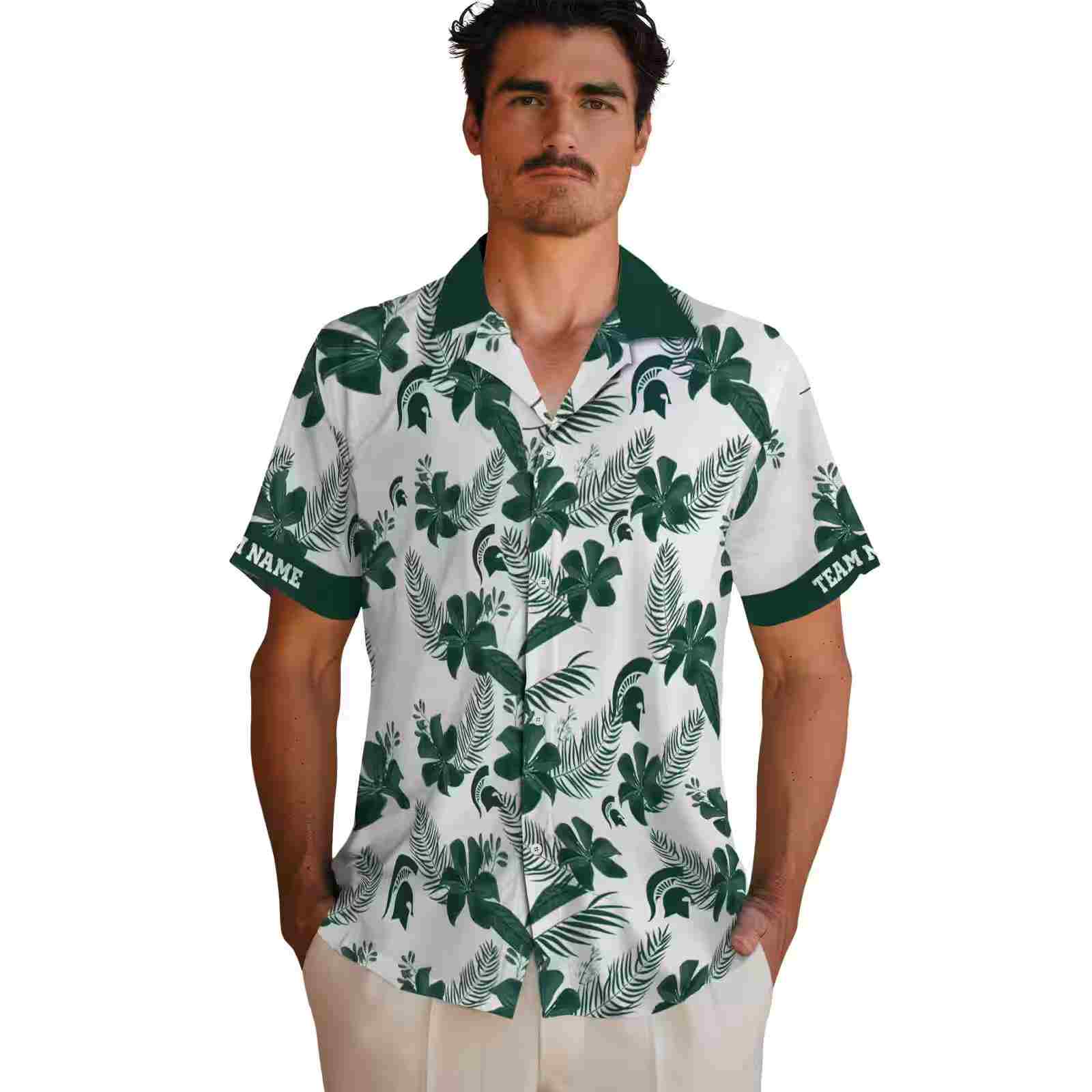 personalized michigan state spartans botanical print white hawaiian shirt fashion forward