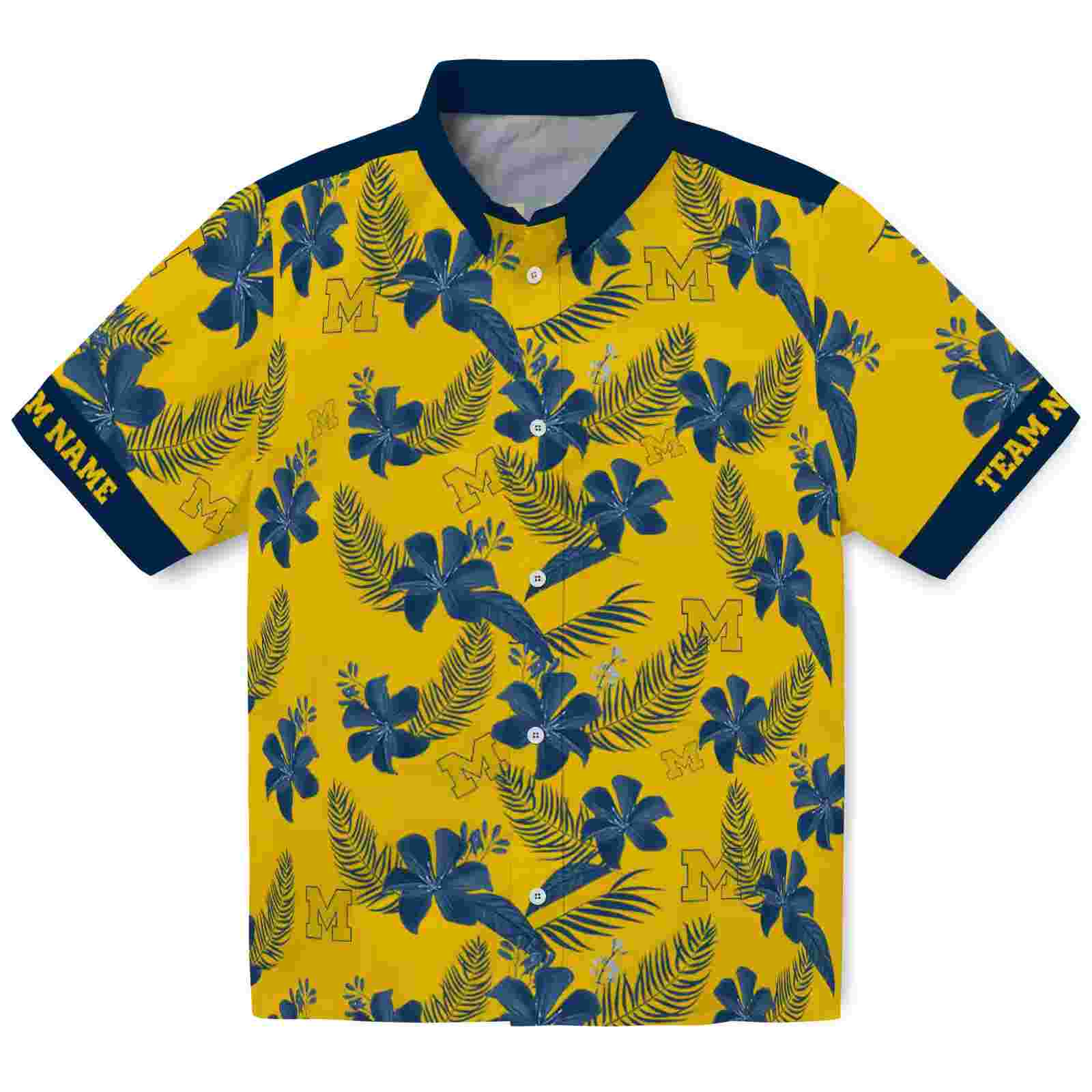 Personalized Michigan Wolverines Botanical Print Maize Hawaiian Shirt