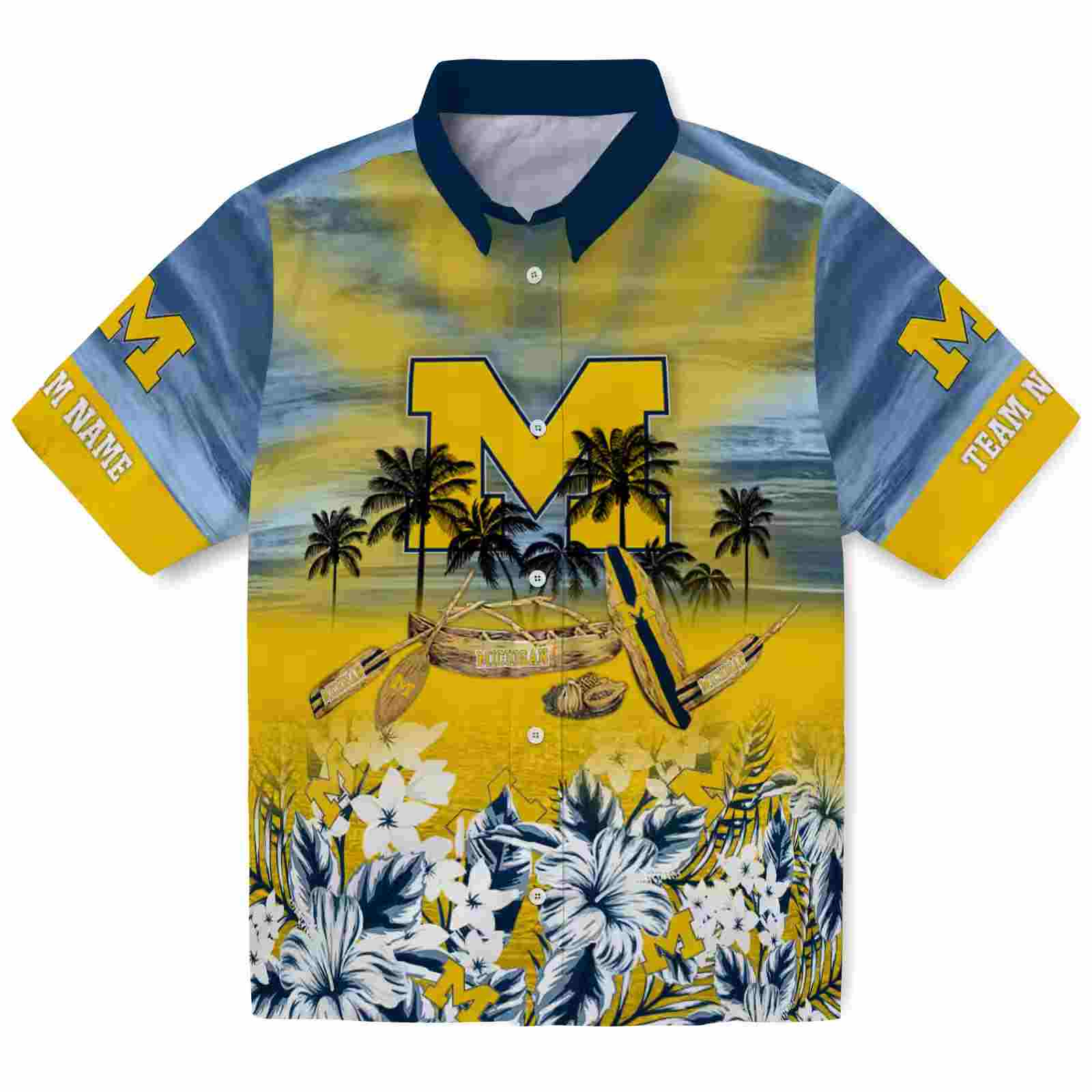 Personalized Michigan Wolverines Tropical Canoe Blue Hawaiian Shirt