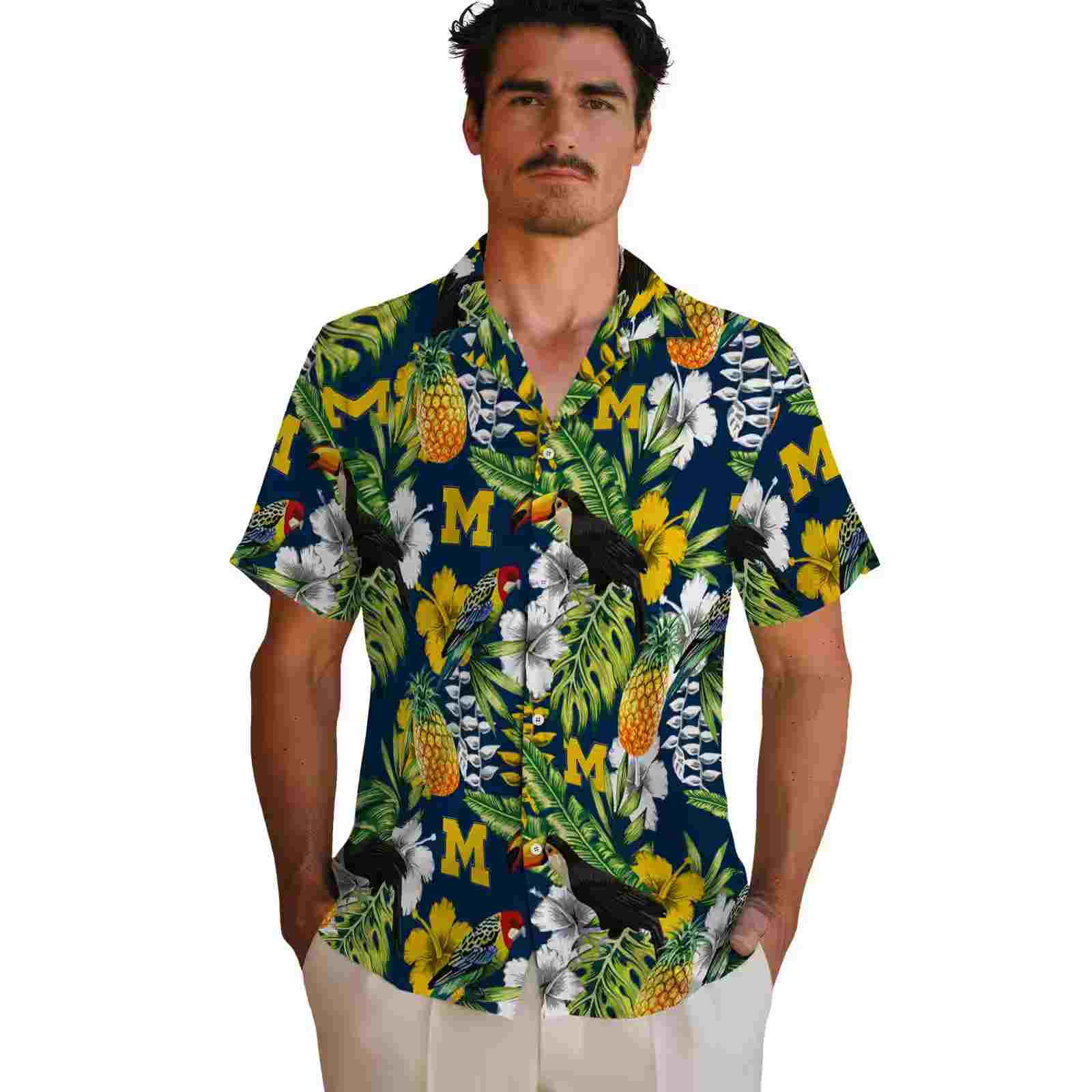 personalized michigan wolverines tropical toucan blue green hawaiian shirt fashion forward