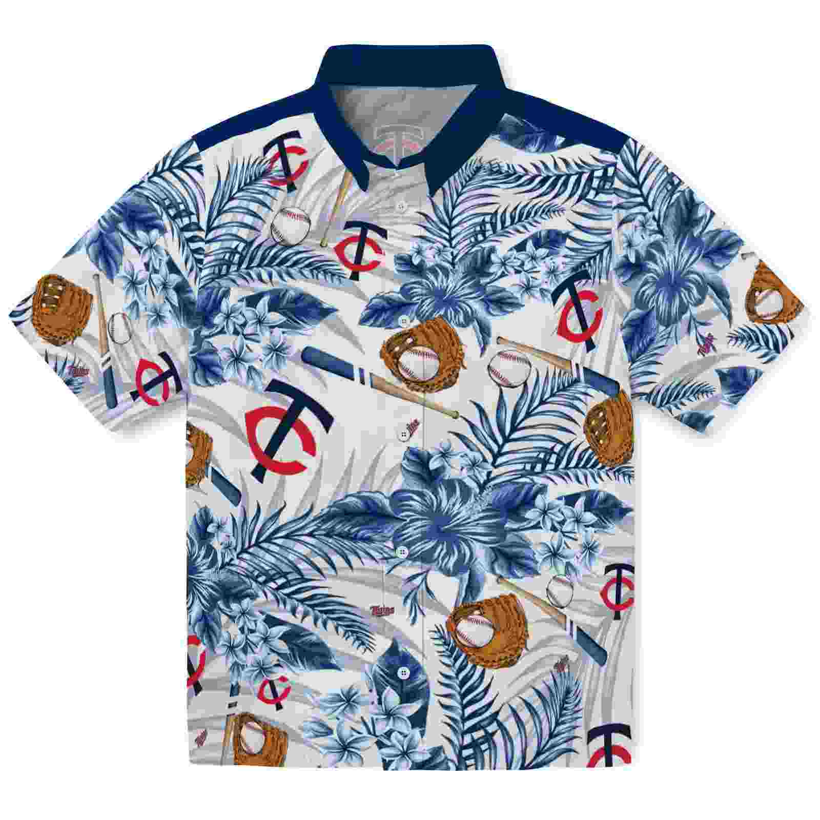 Personalized Minnesota Twins Floral Baseball Navy White Hawaiian Shirt