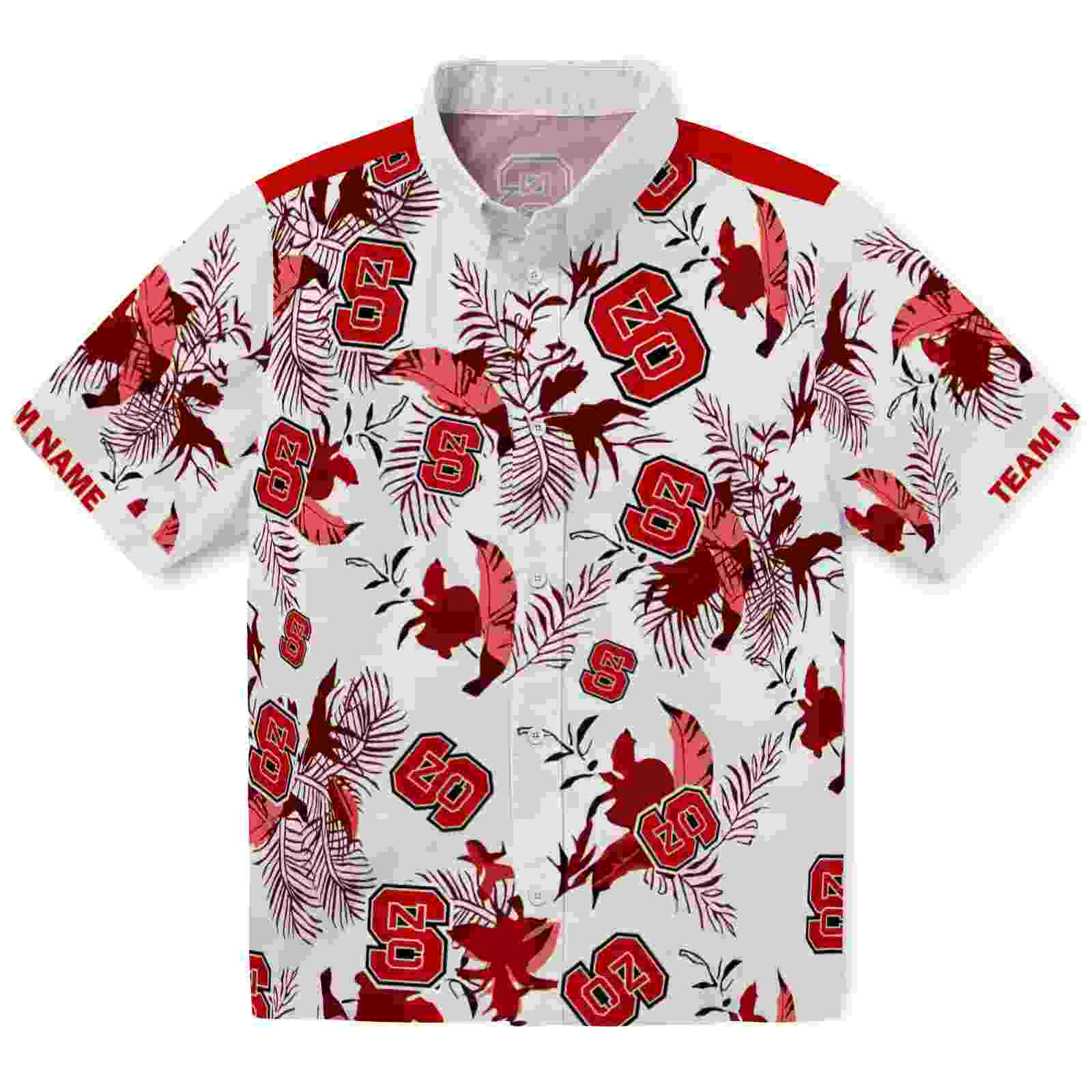 Personalized NC State Wolfpack Botanical Theme Red White Hawaiian Shirt