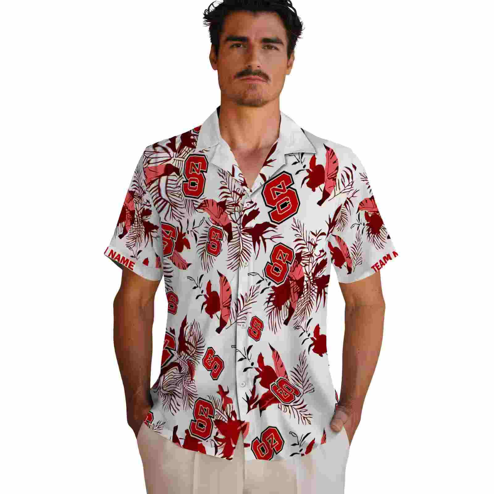 personalized nc state wolfpack botanical theme red white hawaiian shirt fashion forward