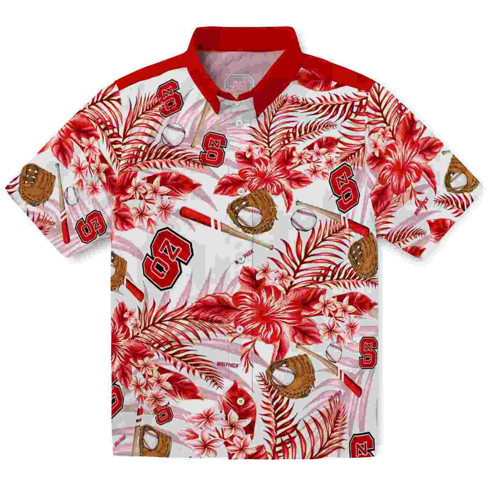 Personalized NC State Wolfpack Floral Baseball Red White Hawaiian Shirt