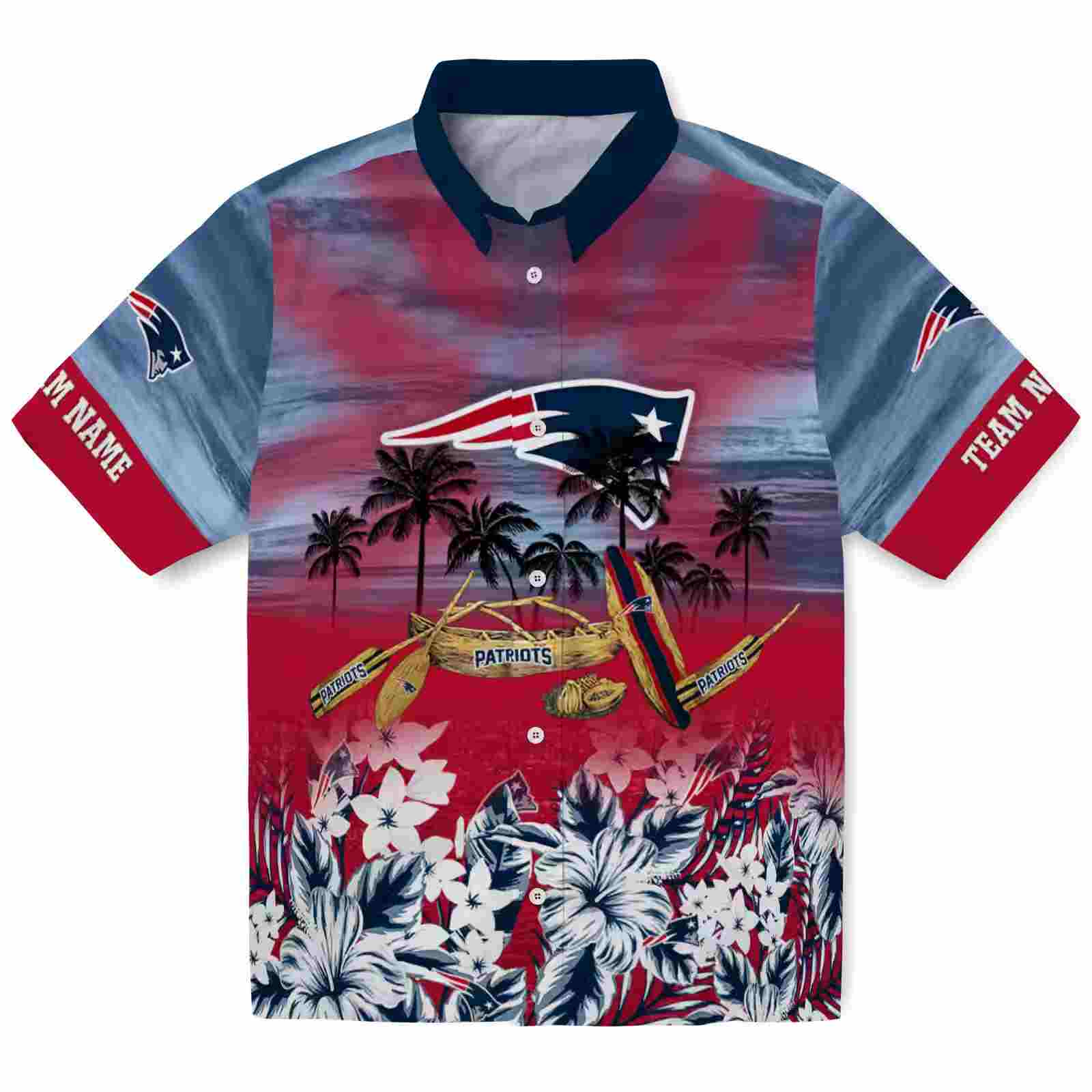 Personalized New England Patriots Tropical Canoe Blue Hawaiian Shirt