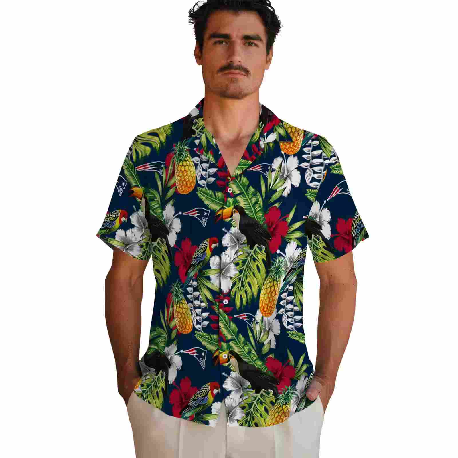 personalized new england patriots tropical toucan blue green hawaiian shirt fashion forward