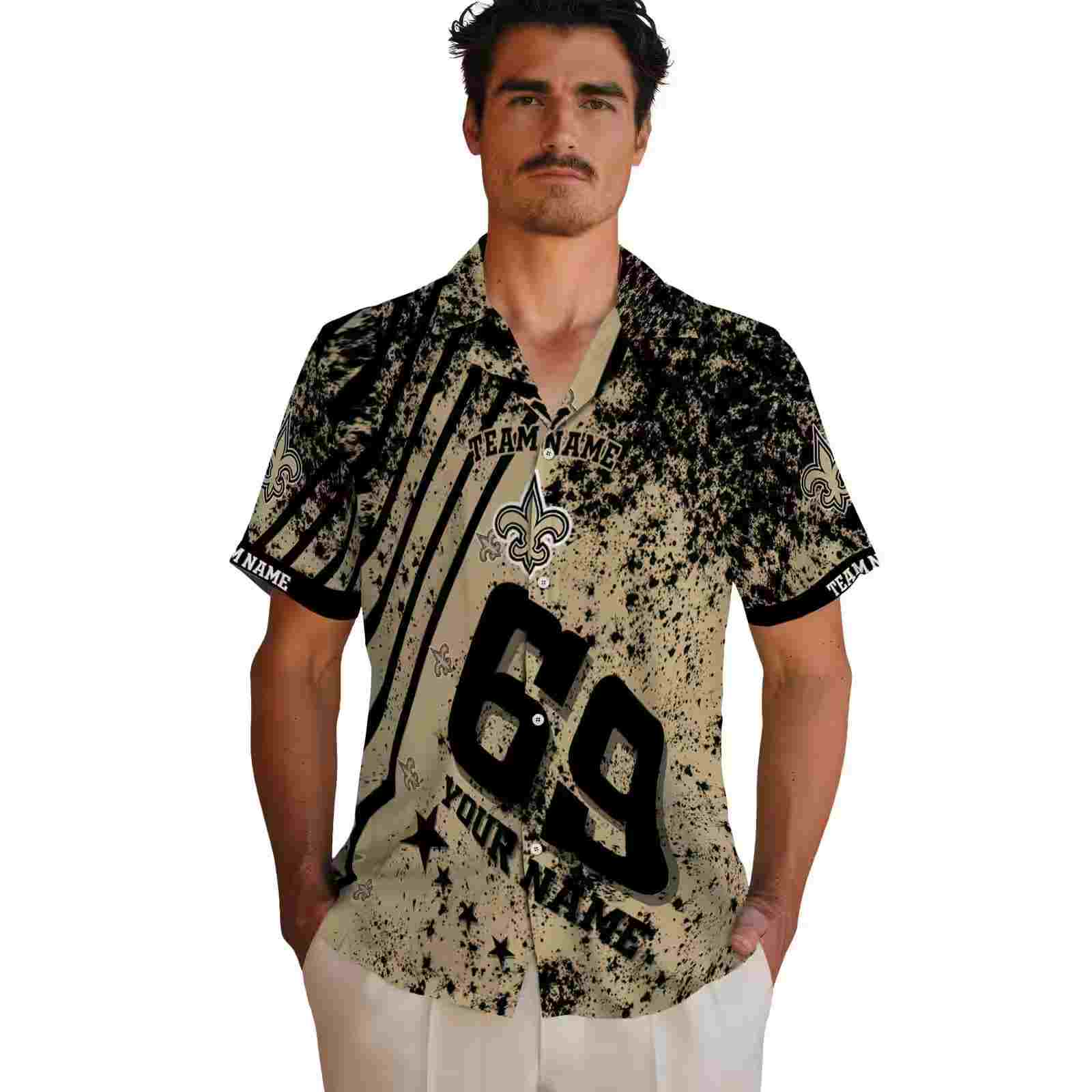 personalized new orleans saints star stripes gold hawaiian shirt fashion forward