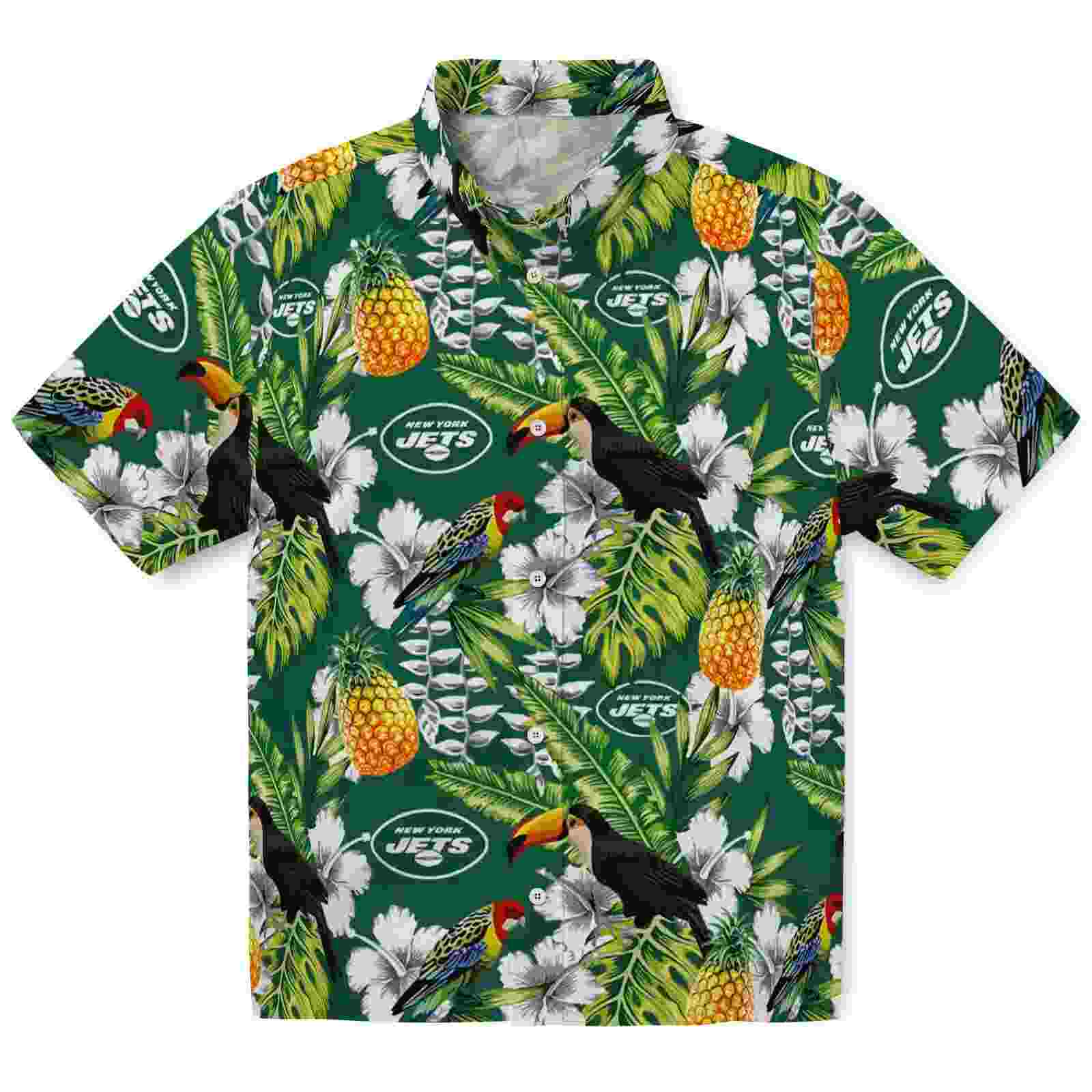 Personalized New York Jets Tropical Toucan Green Hawaiian Shirt