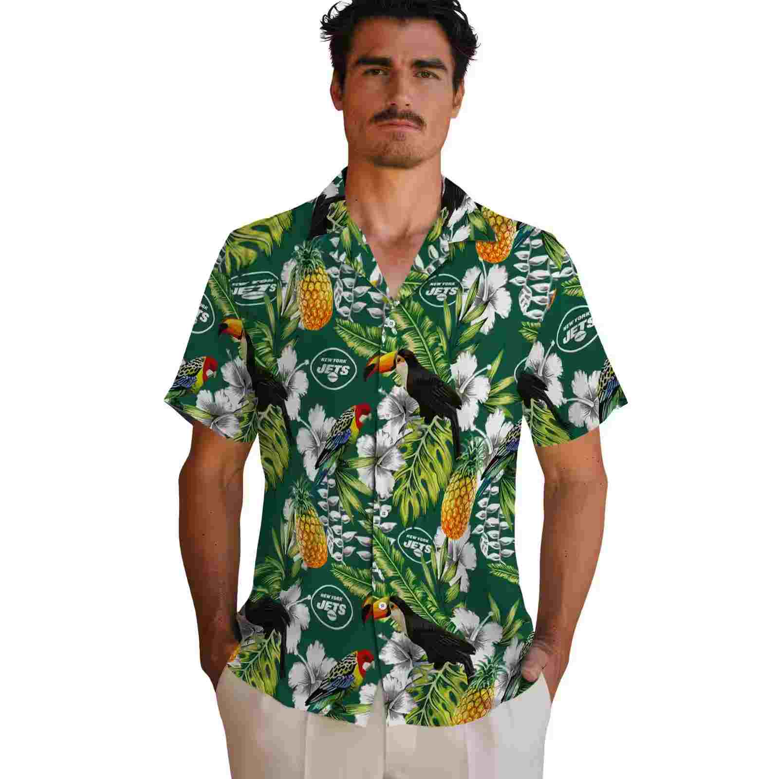 personalized new york jets tropical toucan green hawaiian shirt fashion forward