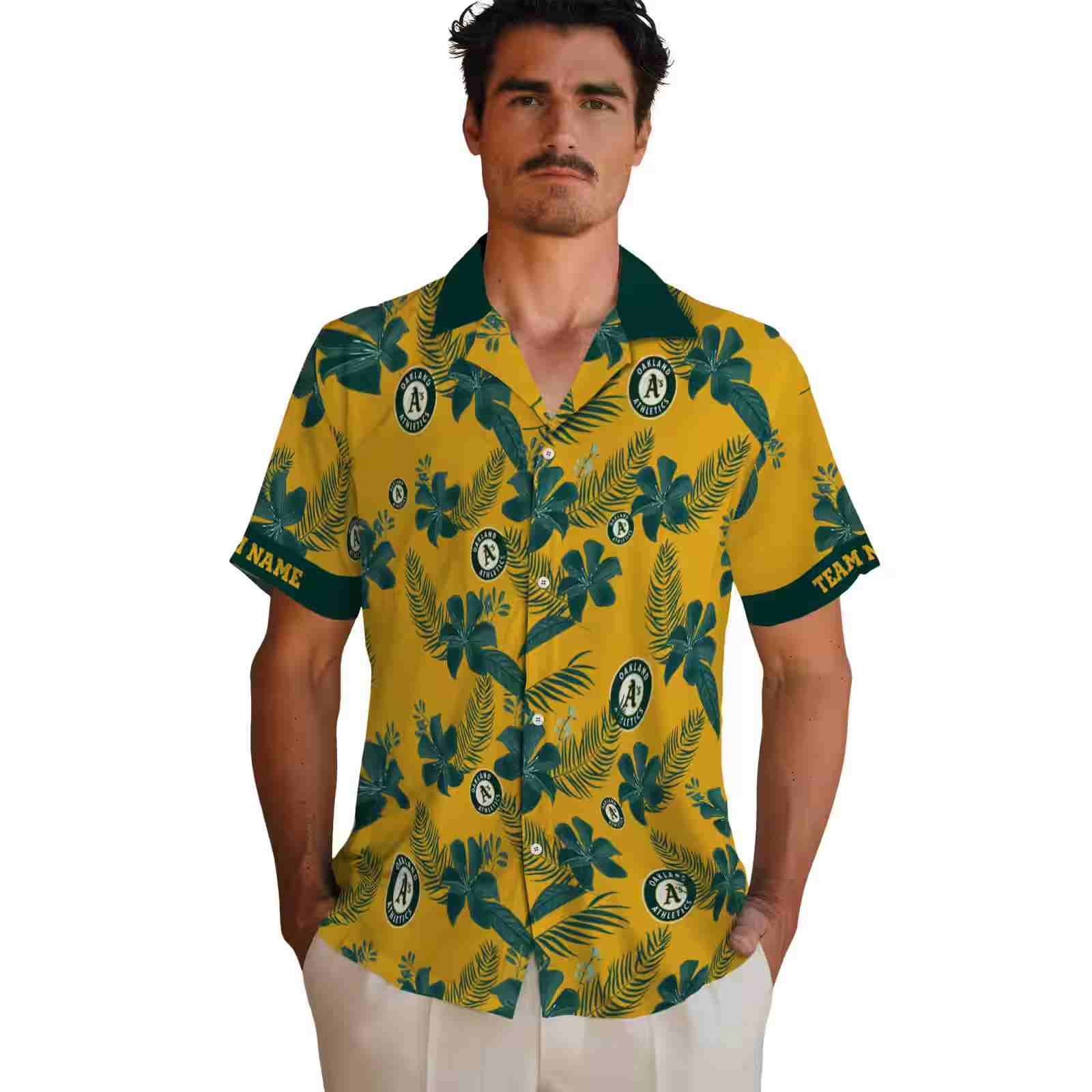 personalized oakland athletics botanical print gold hawaiian shirt fashion forward