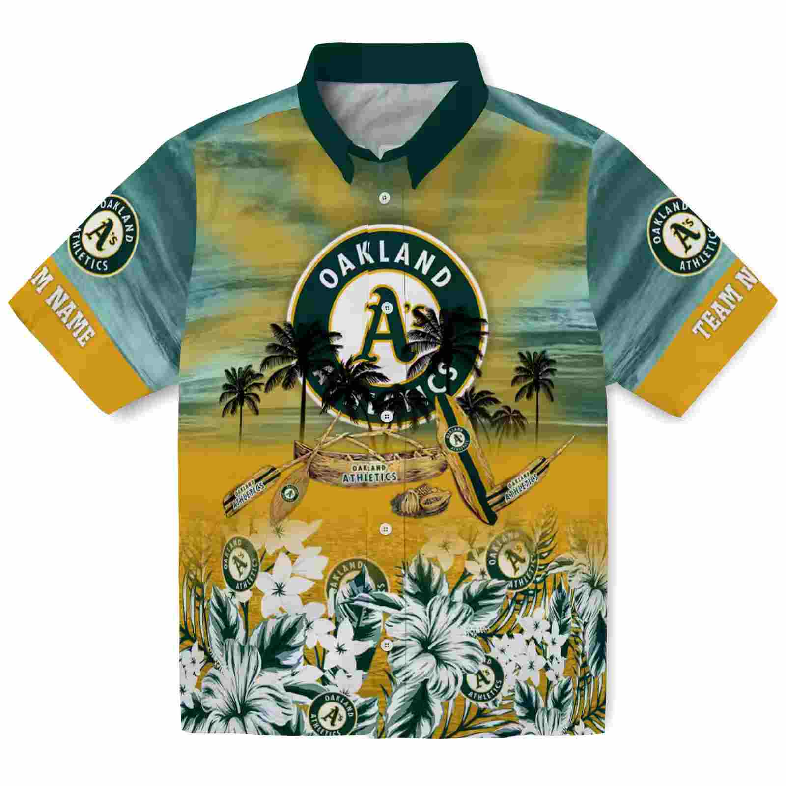 Personalized Oakland Athletics Tropical Canoe Green Hawaiian Shirt