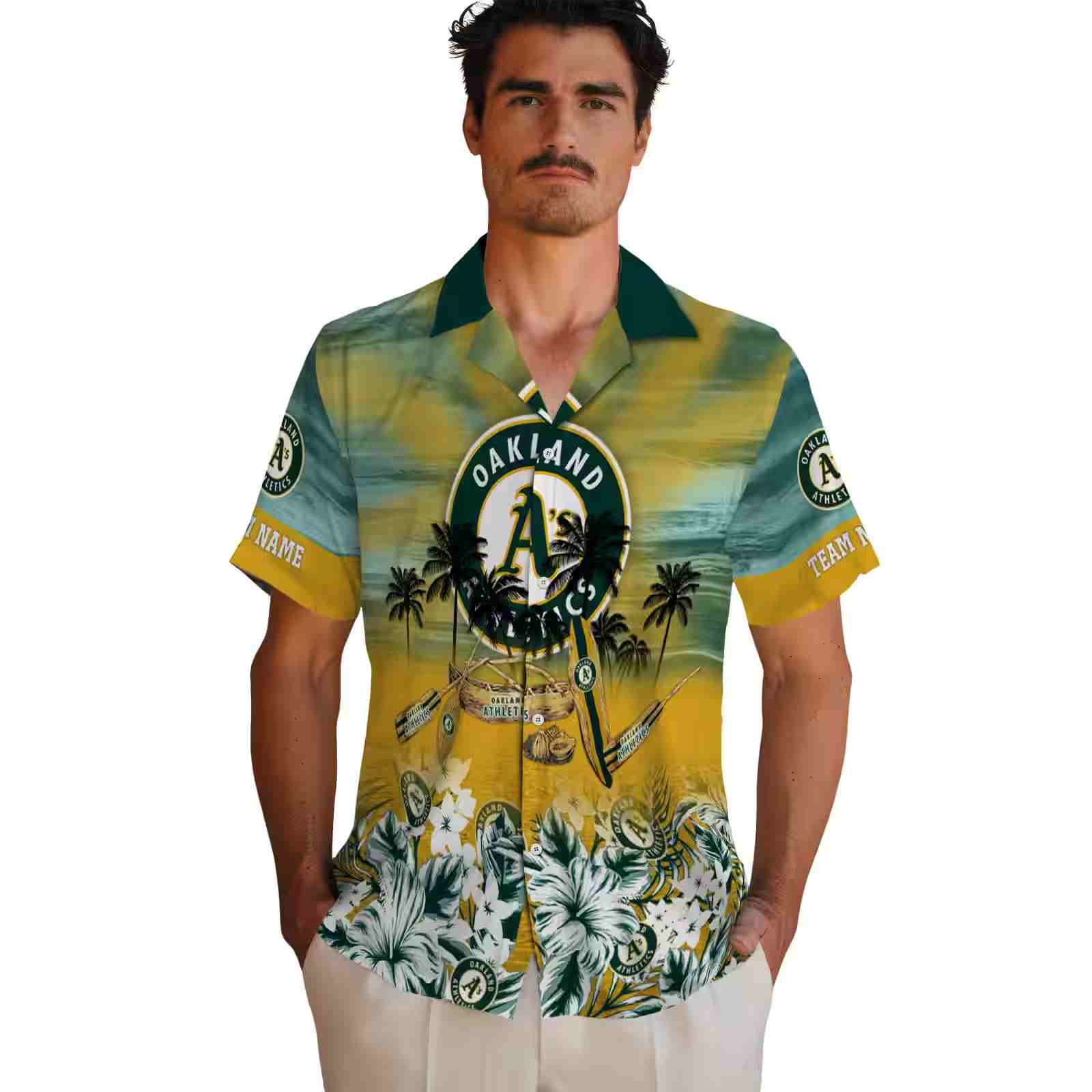 personalized oakland athletics tropical canoe green hawaiian shirt fashion forward