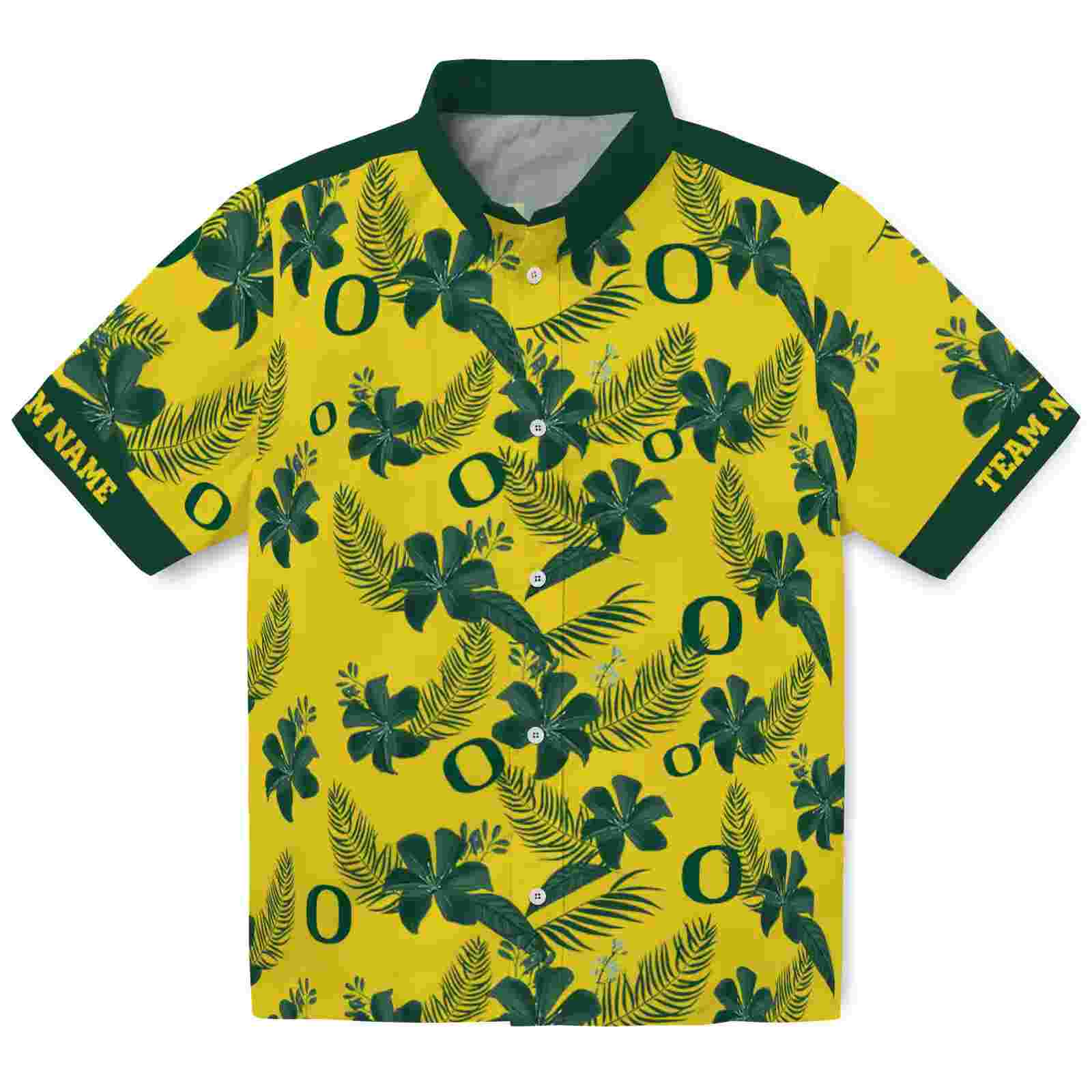 Personalized Oregon Ducks Botanical Print Yellow Hawaiian Shirt