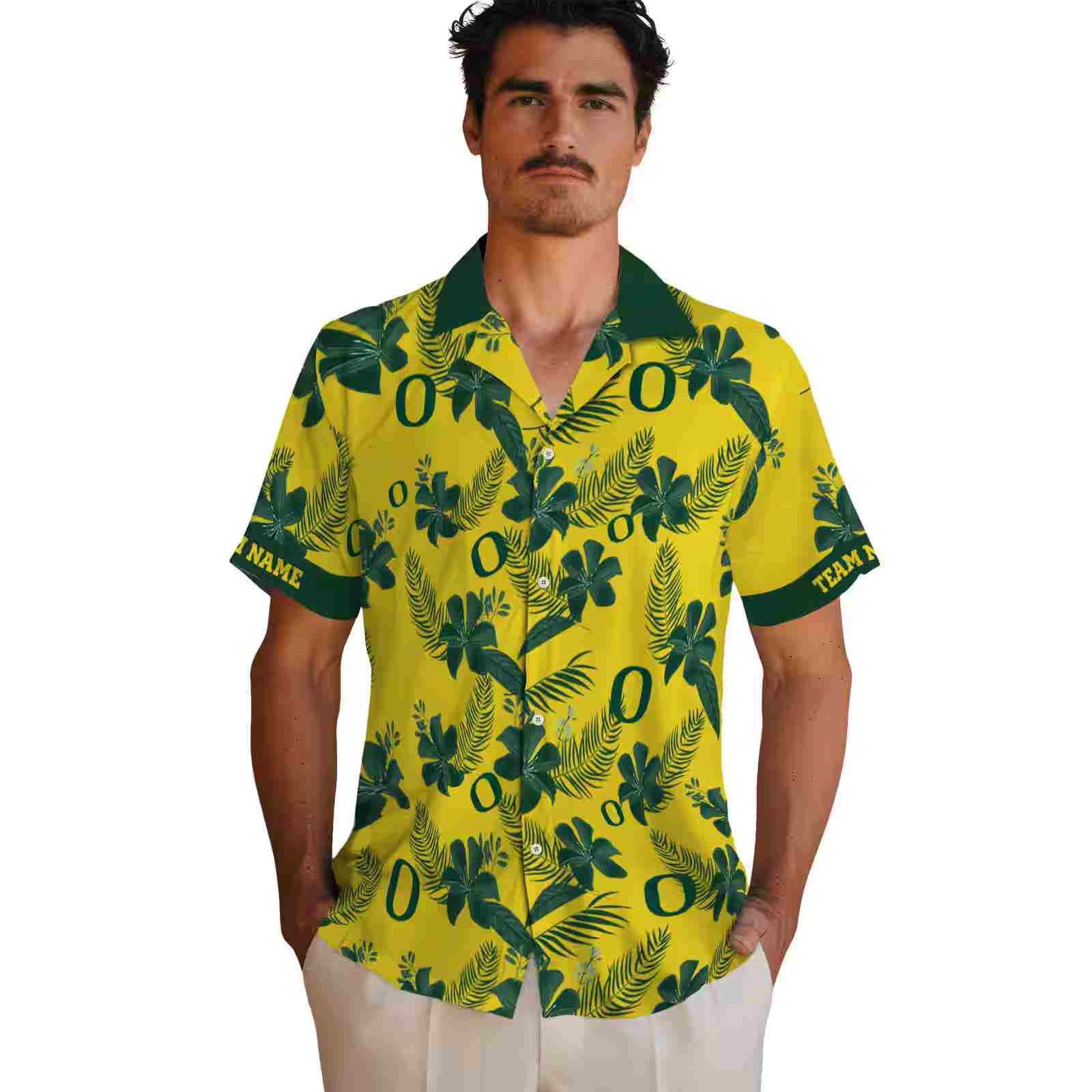 personalized oregon ducks botanical print yellow hawaiian shirt fashion forward