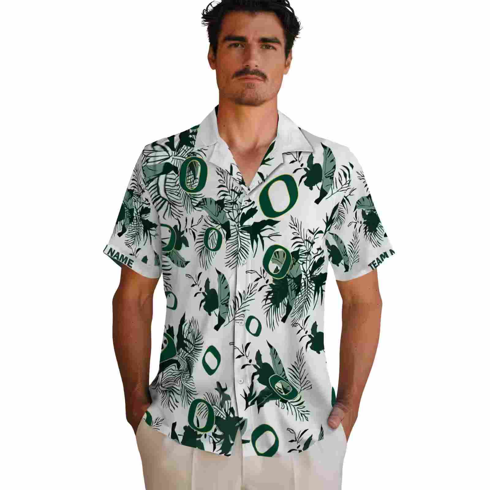 personalized oregon ducks botanical theme green white hawaiian shirt fashion forward