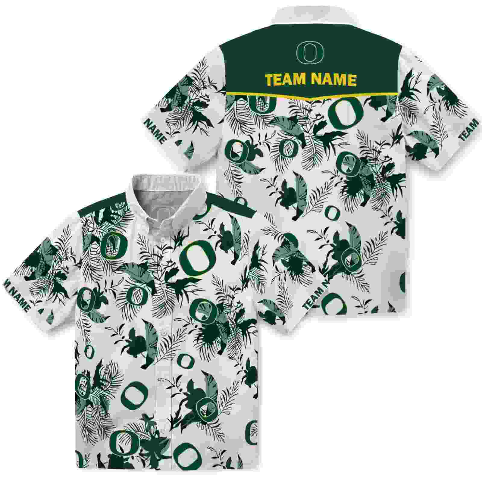 personalized oregon ducks botanical theme green white hawaiian shirt high quality