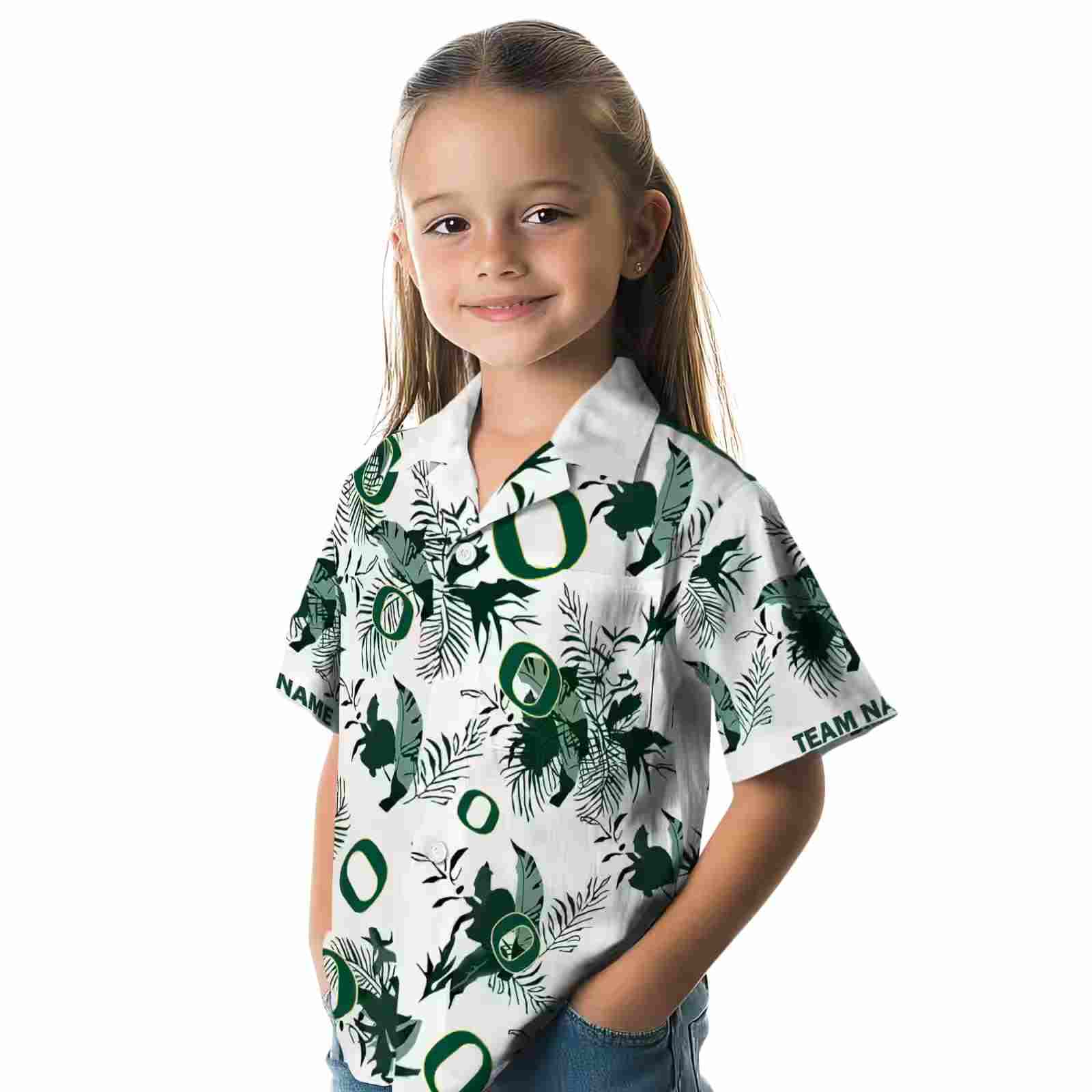 personalized oregon ducks botanical theme green white hawaiian shirt premium grade