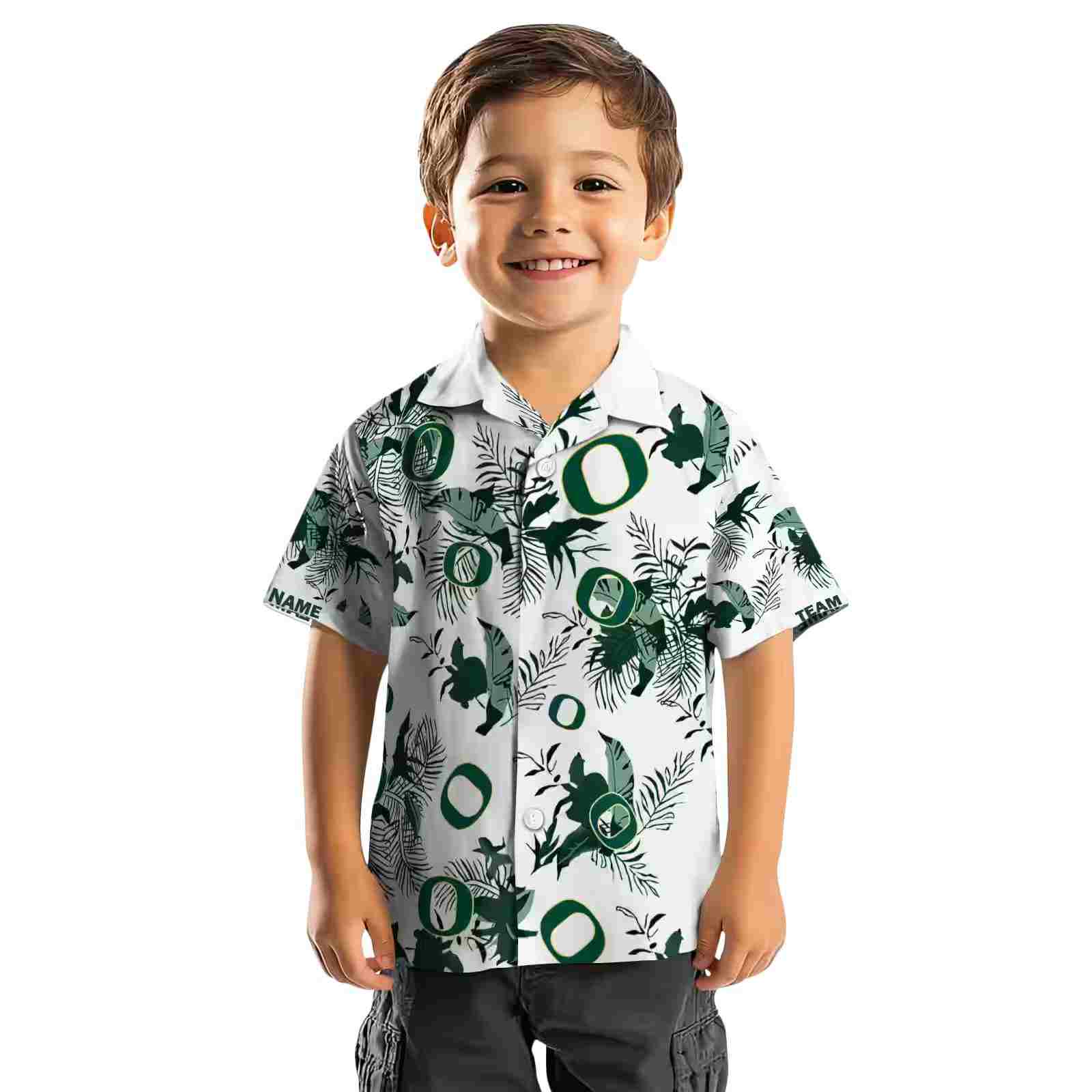 personalized oregon ducks botanical theme green white hawaiian shirt top rated