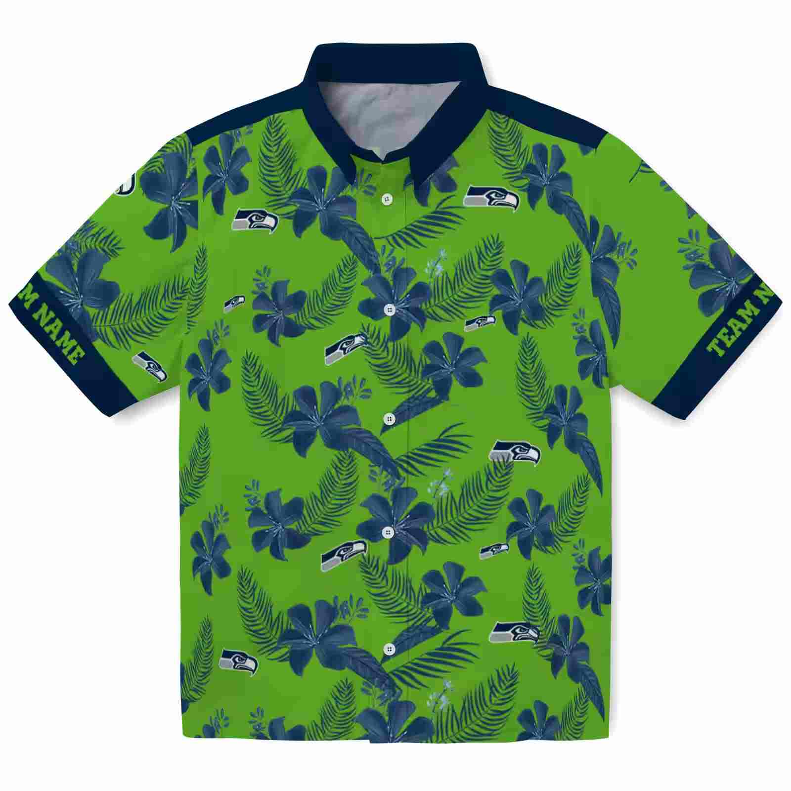 Personalized Seattle Seahawks Botanical Print Green Hawaiian Shirt