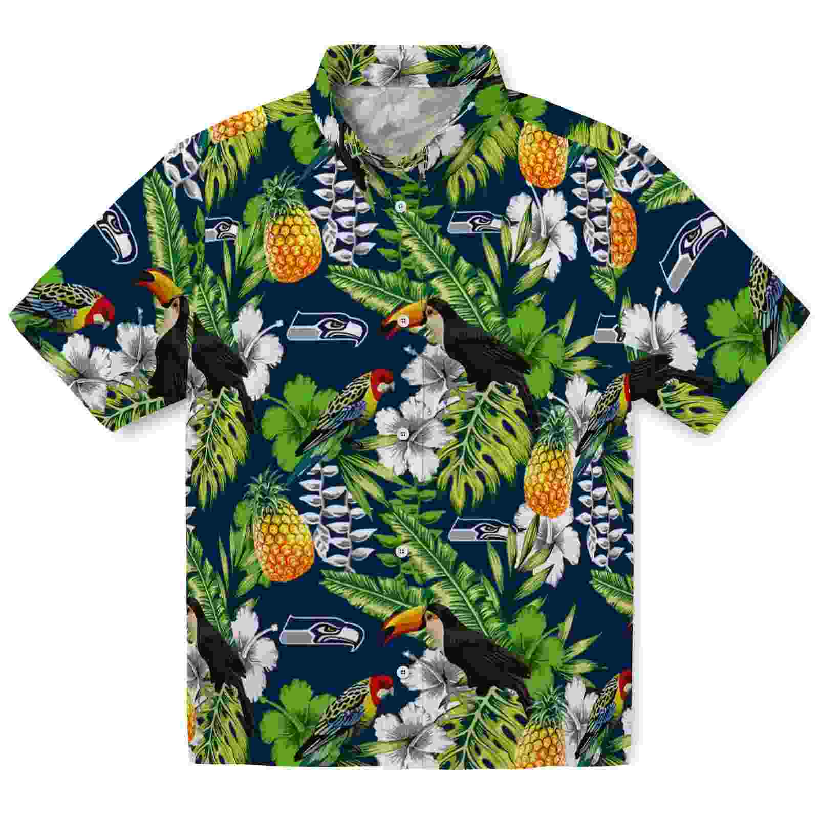 personalized seattle seahawks tropical toucan blue green hawaiian shirt best selling