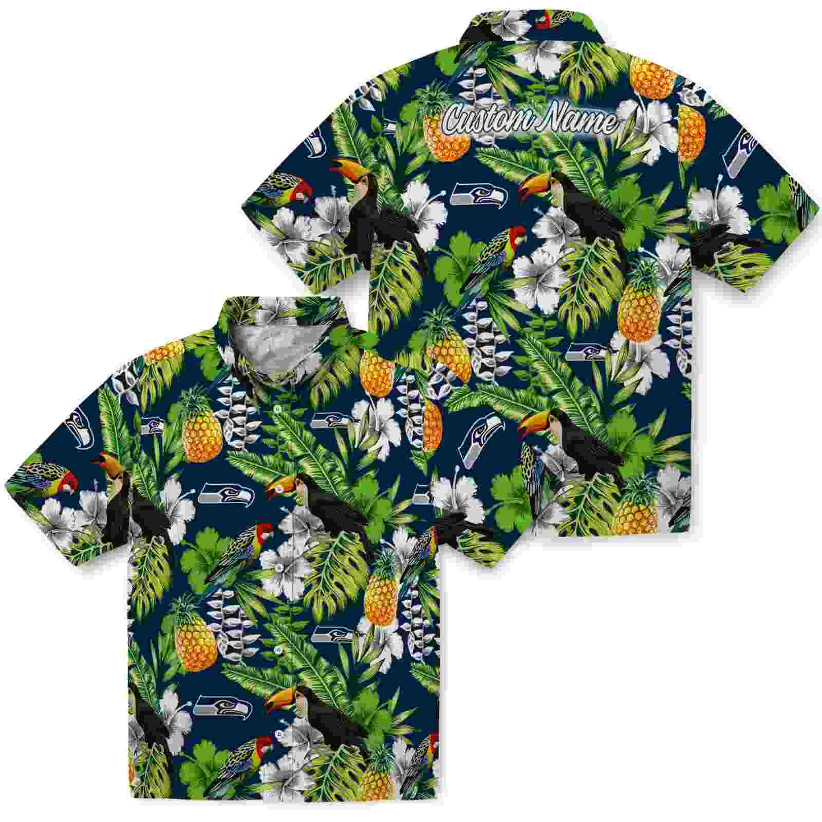 personalized seattle seahawks tropical toucan blue green hawaiian shirt high quality