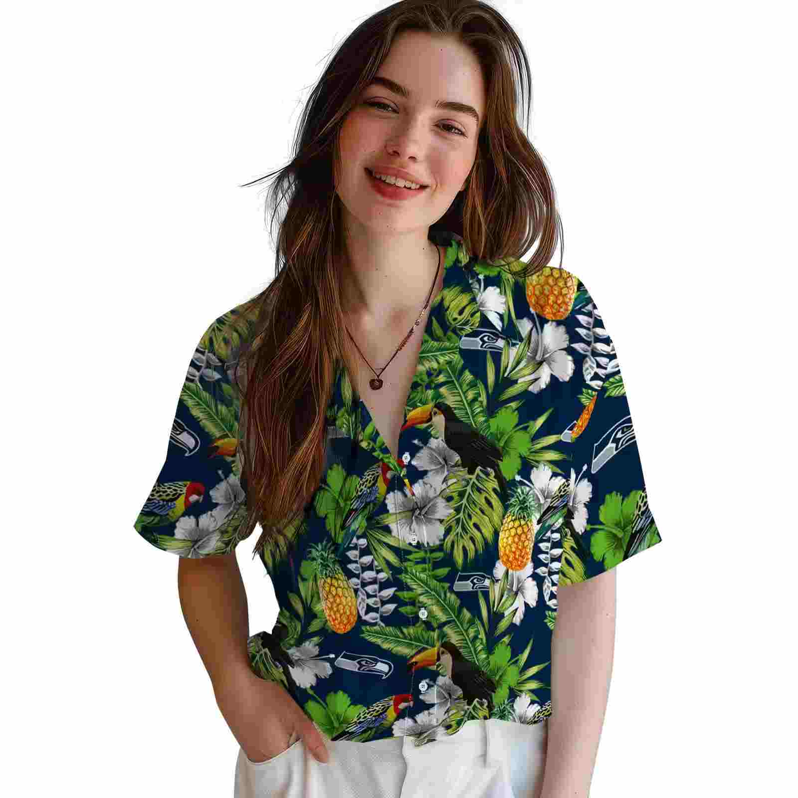 personalized seattle seahawks tropical toucan blue green hawaiian shirt latest model