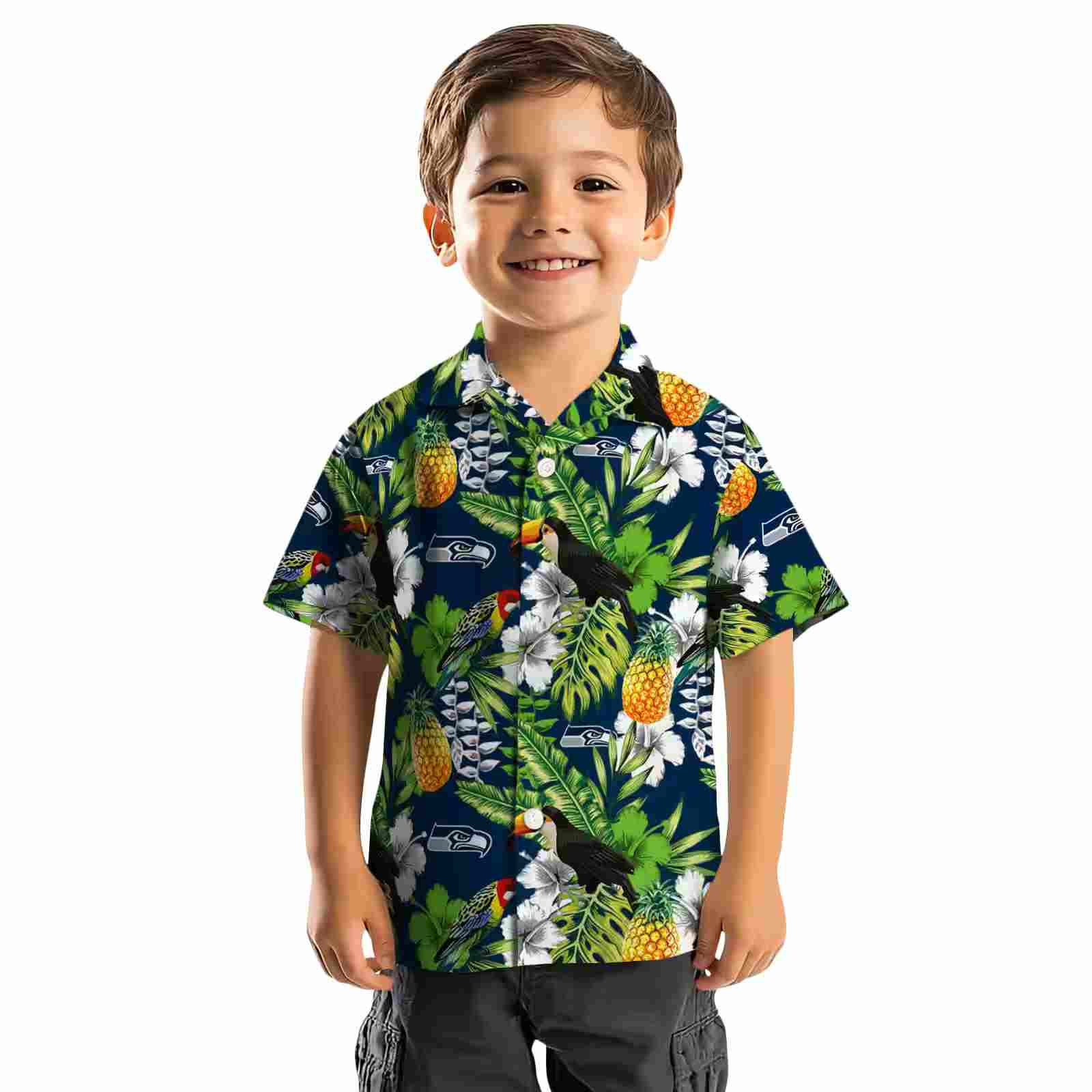 personalized seattle seahawks tropical toucan blue green hawaiian shirt top rated