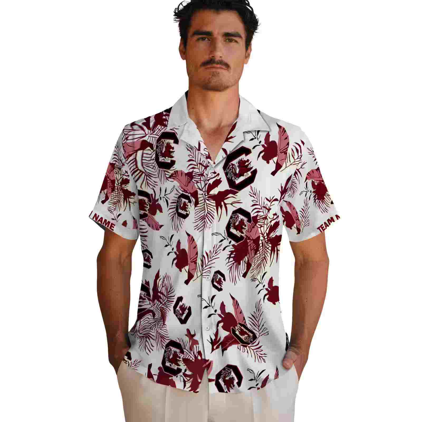 personalized south carolina gamecocks botanical theme garnet white hawaiian shirt fashion forward