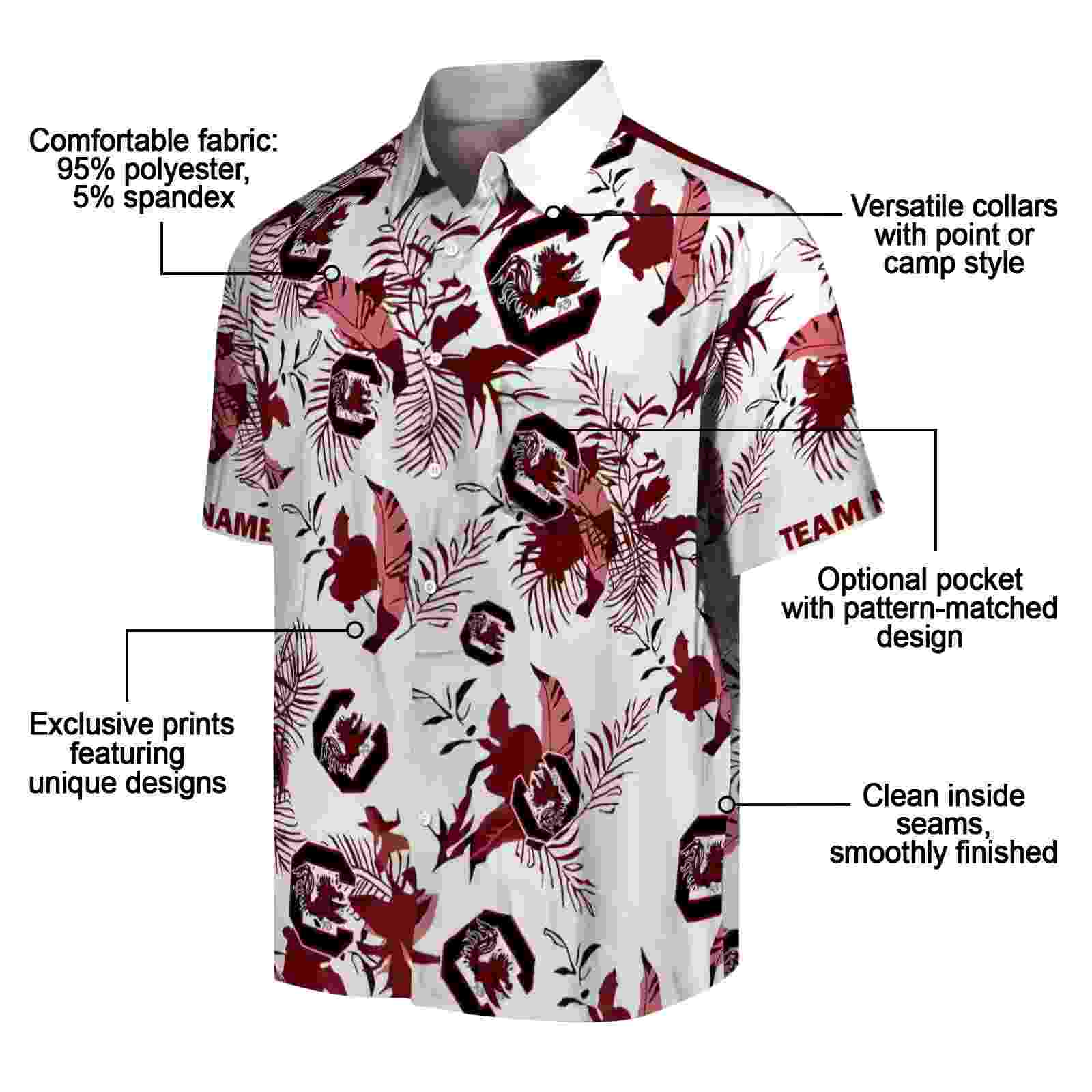 personalized south carolina gamecocks botanical theme garnet white hawaiian shirt new arrival