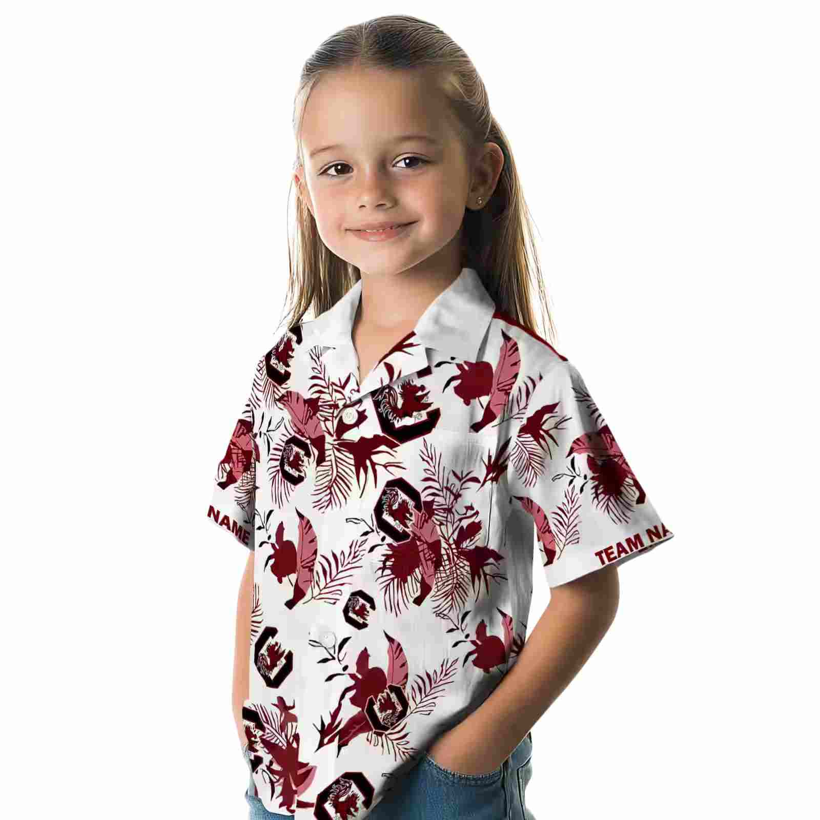 personalized south carolina gamecocks botanical theme garnet white hawaiian shirt premium grade