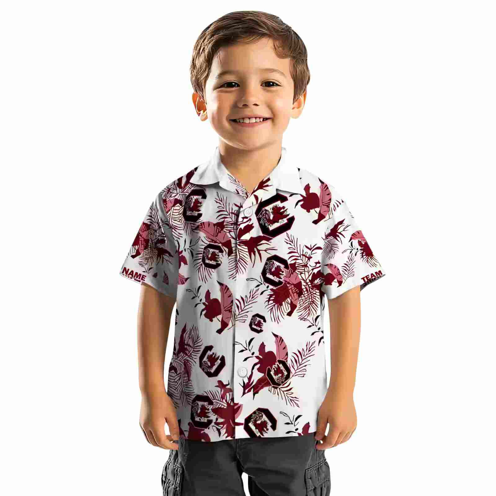 personalized south carolina gamecocks botanical theme garnet white hawaiian shirt top rated