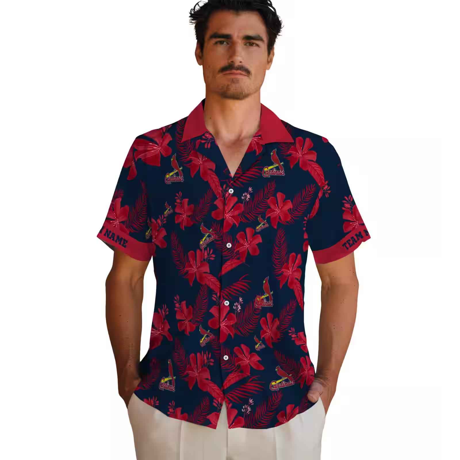 personalized st louis cardinals botanical print navy hawaiian shirt fashion forward