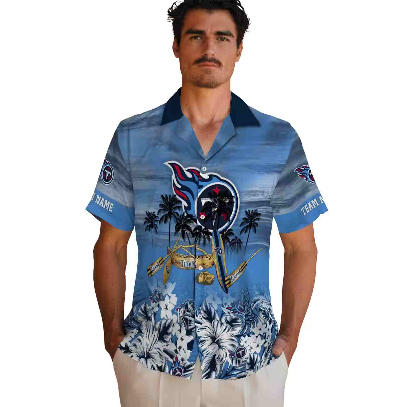 personalized tennessee titans tropical canoe navy hawaiian shirt fashion forward