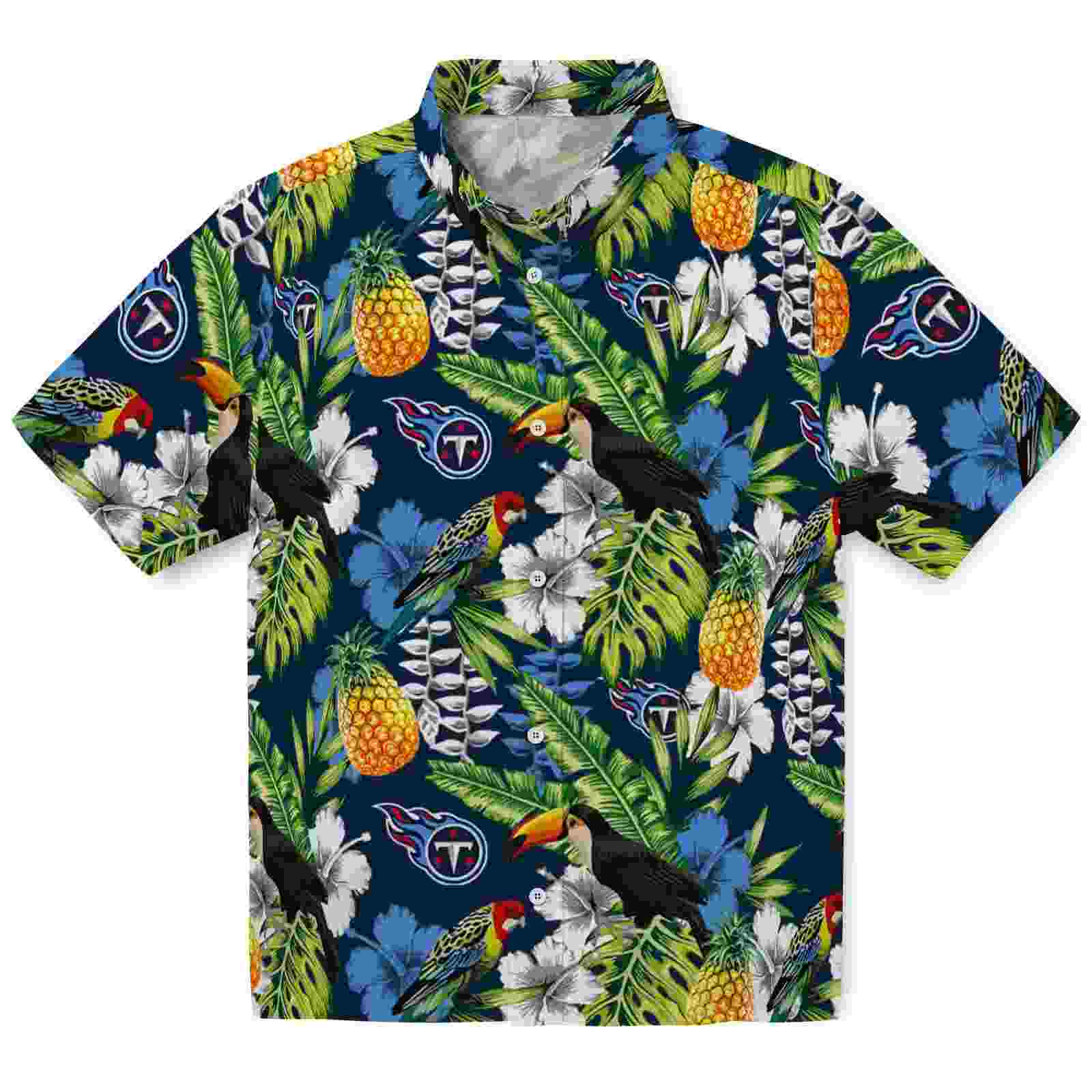 Personalized Tennessee Titans Tropical Toucan Navy Green Hawaiian Shirt