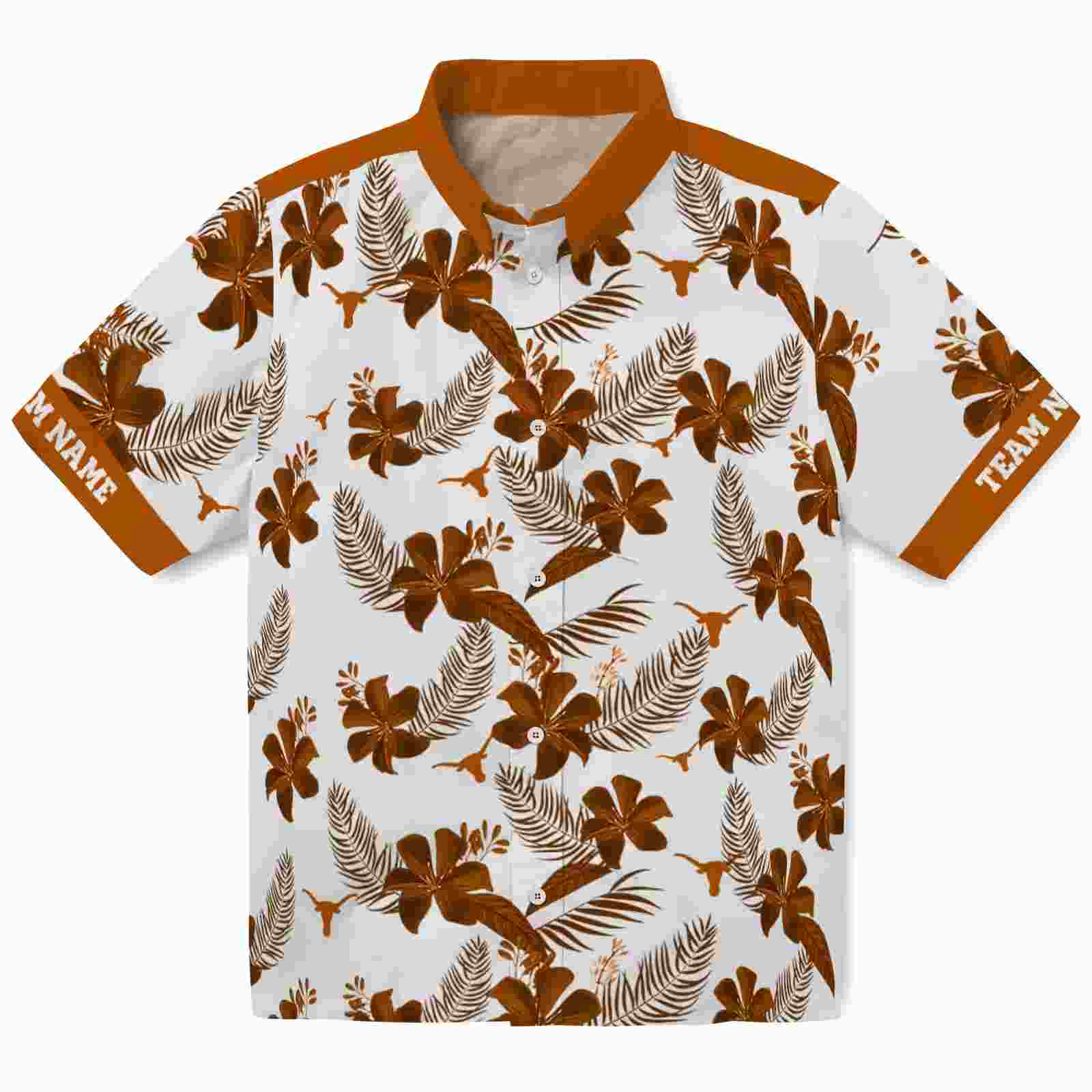 Personalized Texas Longhorns Botanical Print White Hawaiian Shirt