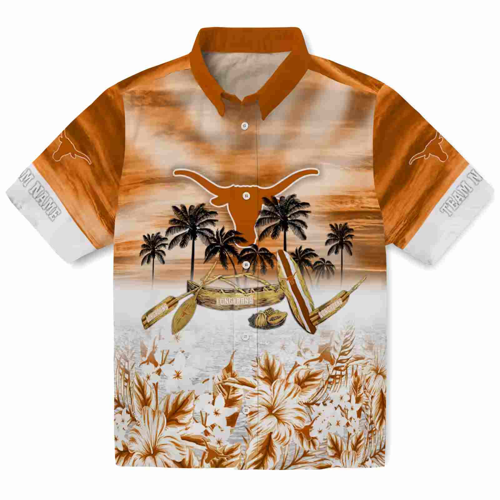 Personalized Texas Longhorns Tropical Canoe Orange Hawaiian Shirt