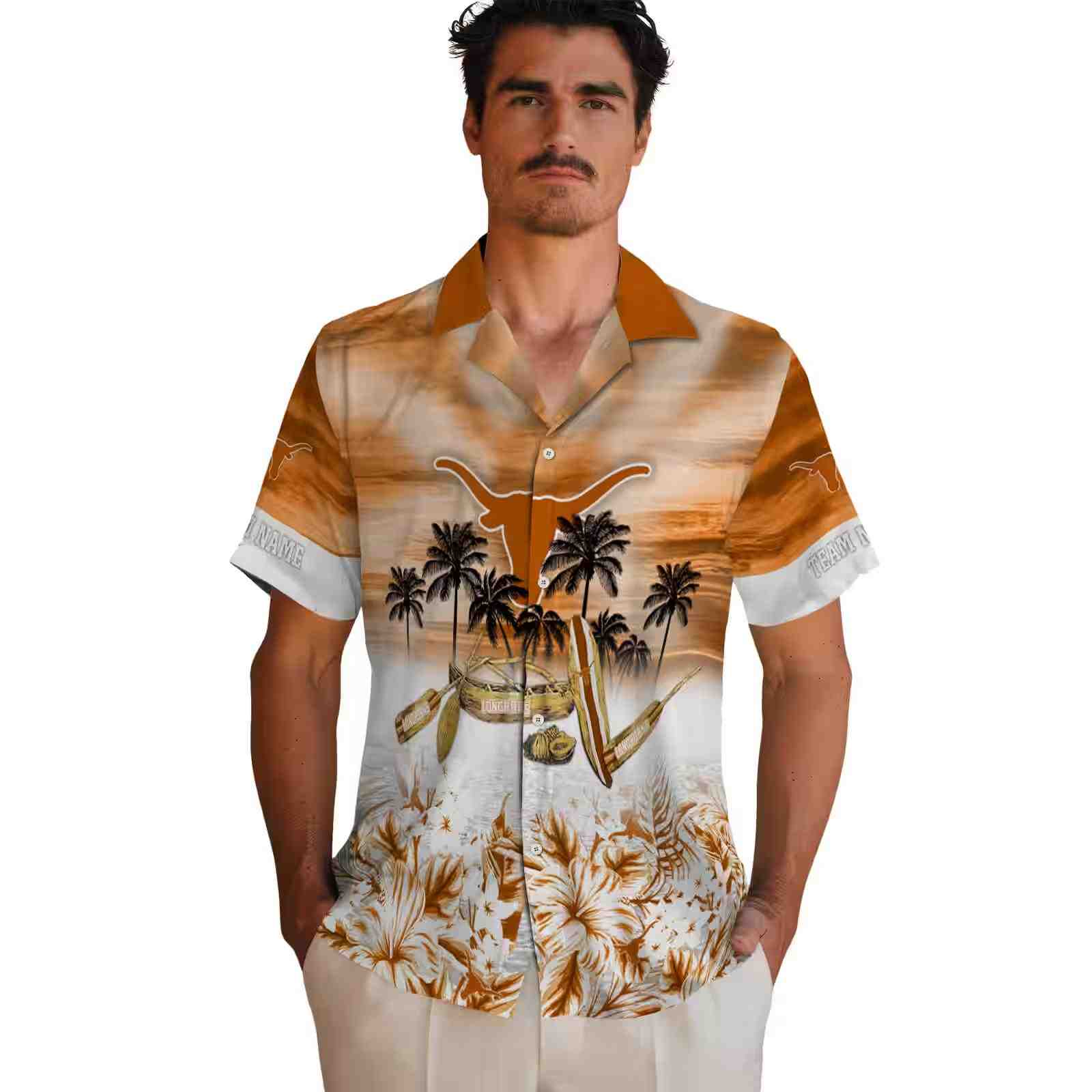 personalized texas longhorns tropical canoe orange hawaiian shirt fashion forward