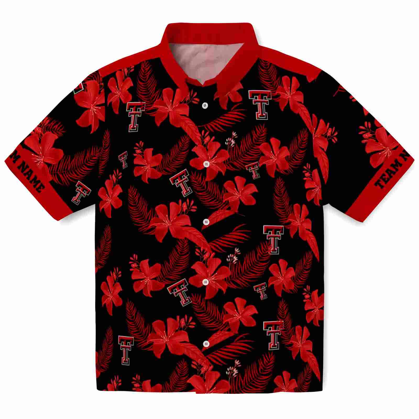 Personalized Texas Tech Red Raiders Botanical Print Black Hawaiian Shirt