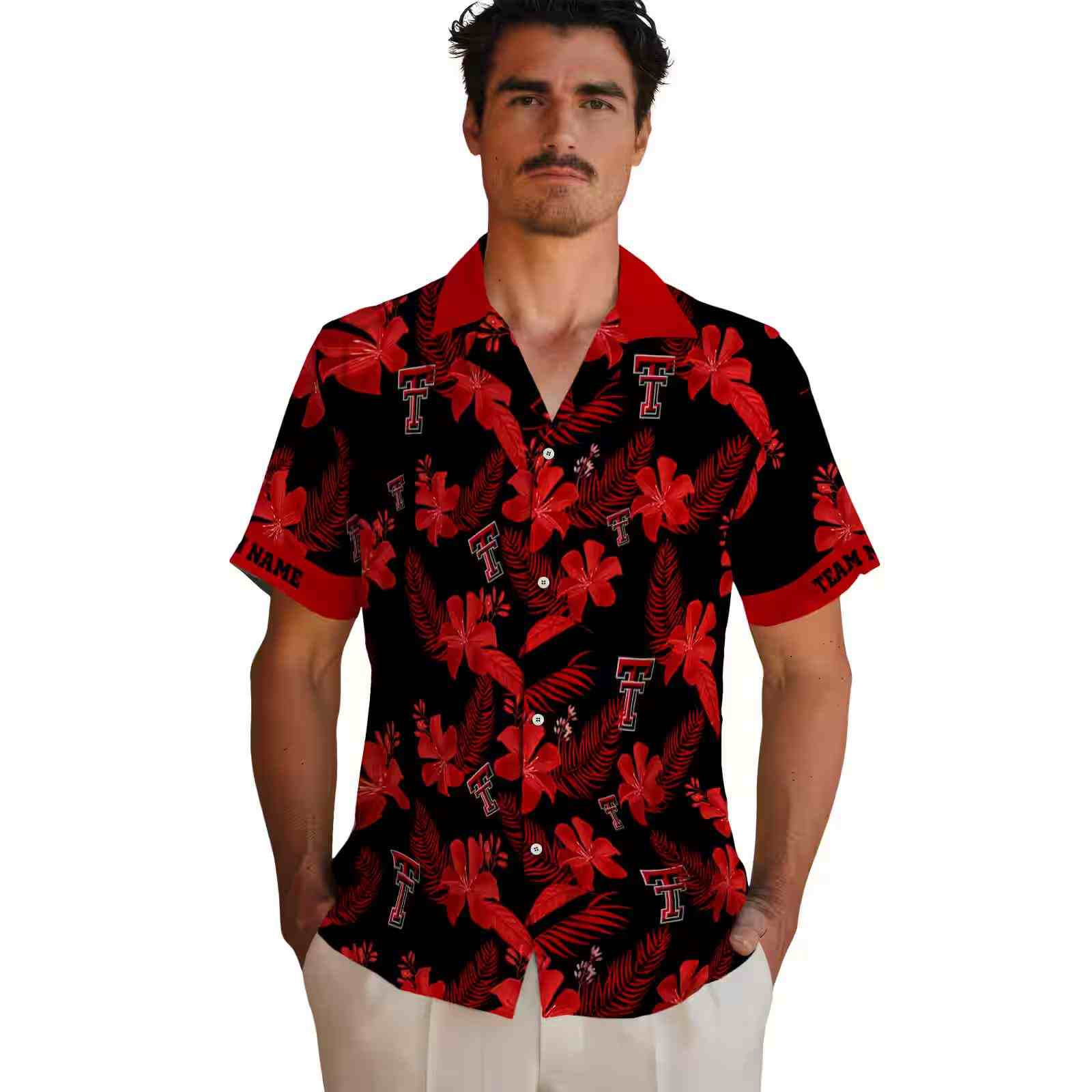 personalized texas tech red raiders botanical print black hawaiian shirt fashion forward