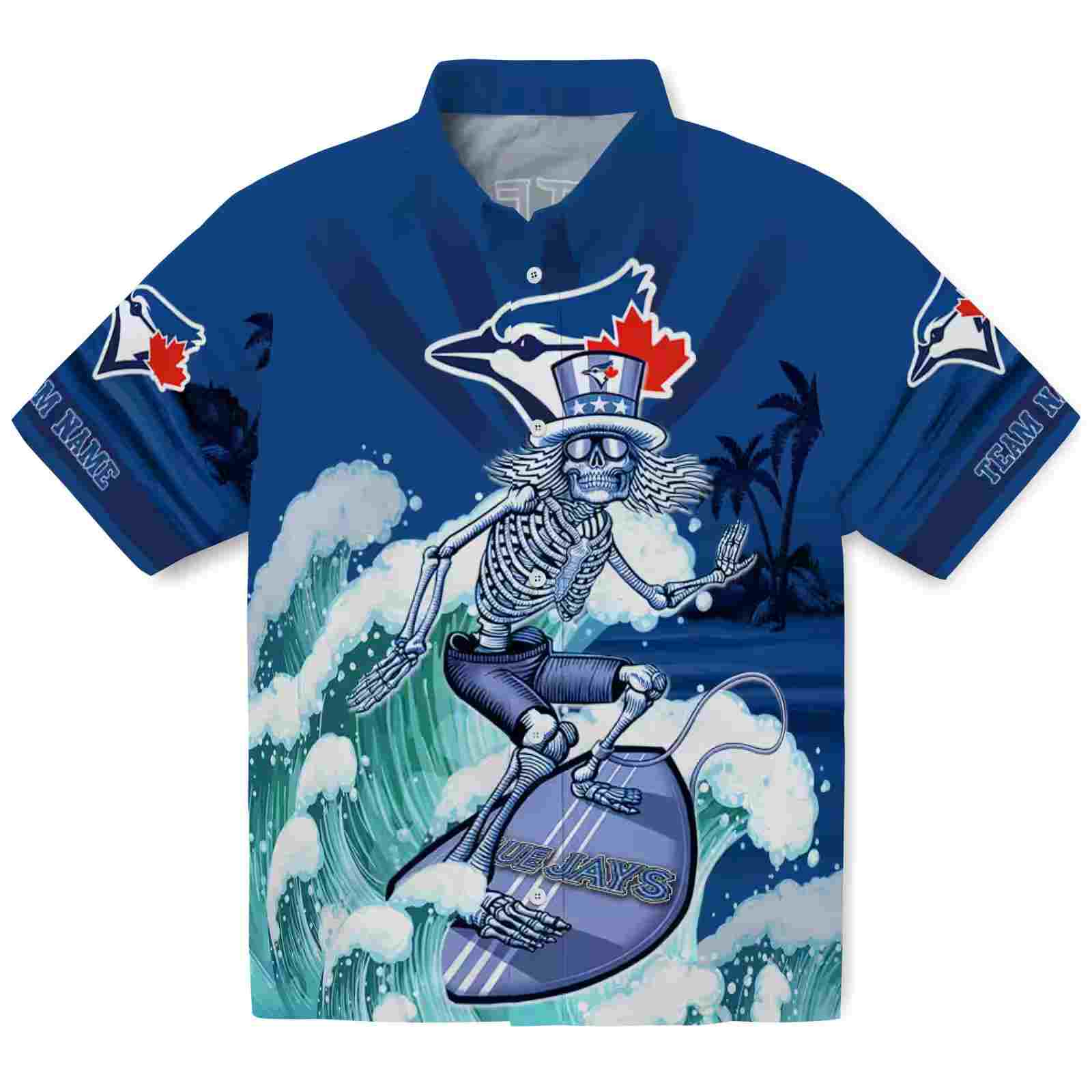 Personalized Toronto Blue Jays Surfing Skeleton Blue Hawaiian Shirt