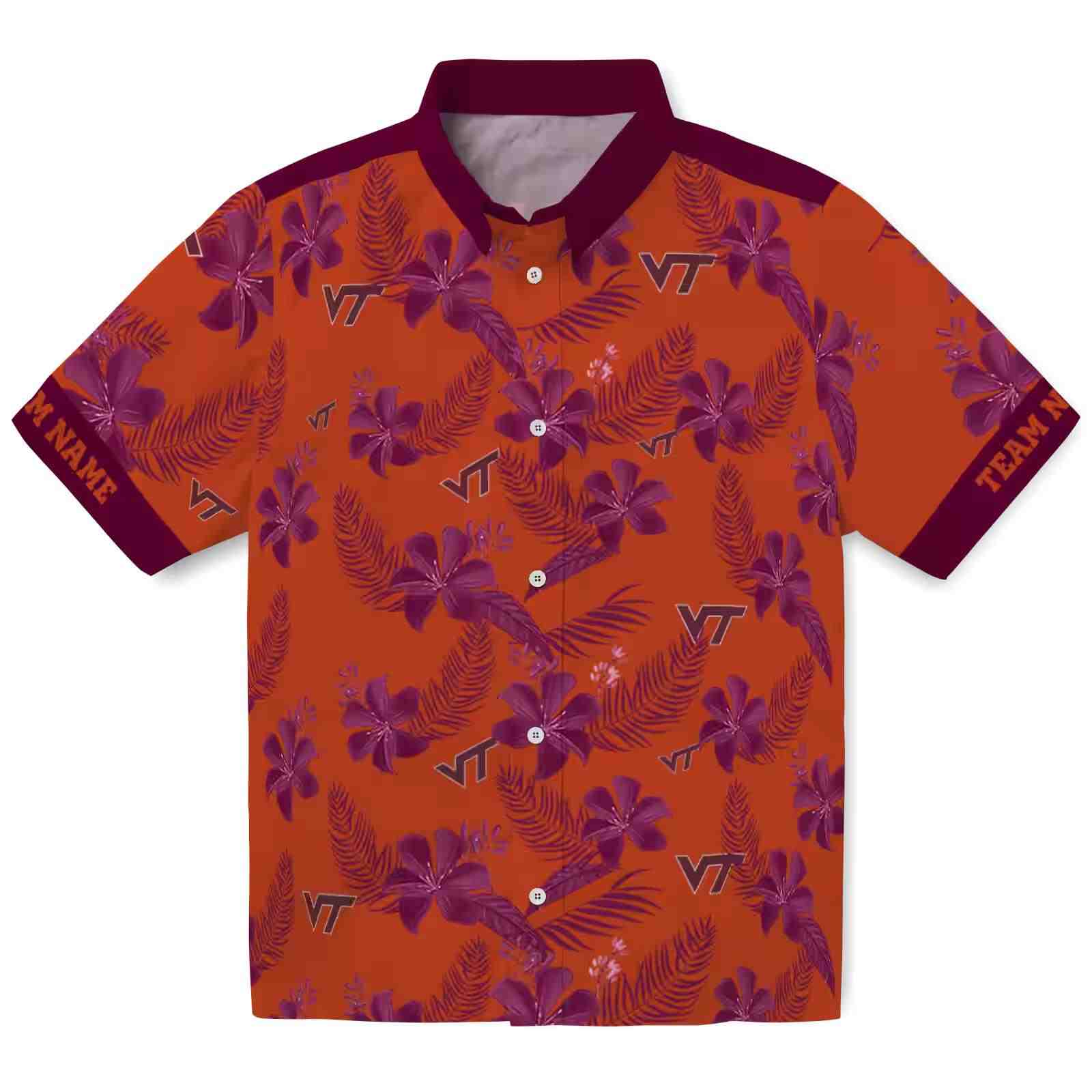 Personalized Virginia Tech Hokies Botanical Print Orange Hawaiian Shirt