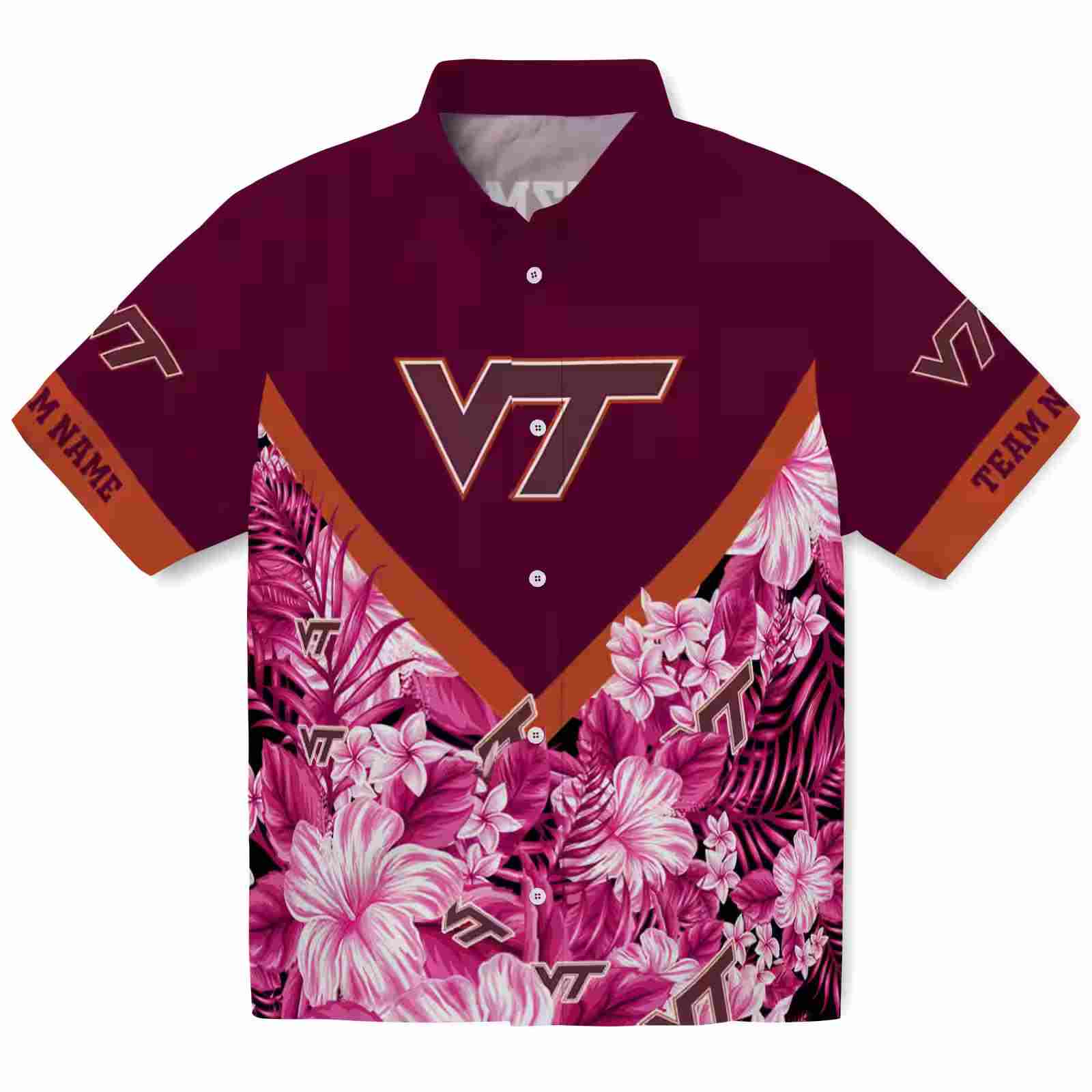 Personalized Virginia Tech Hokies Floral Chevron Maroon Hawaiian Shirt