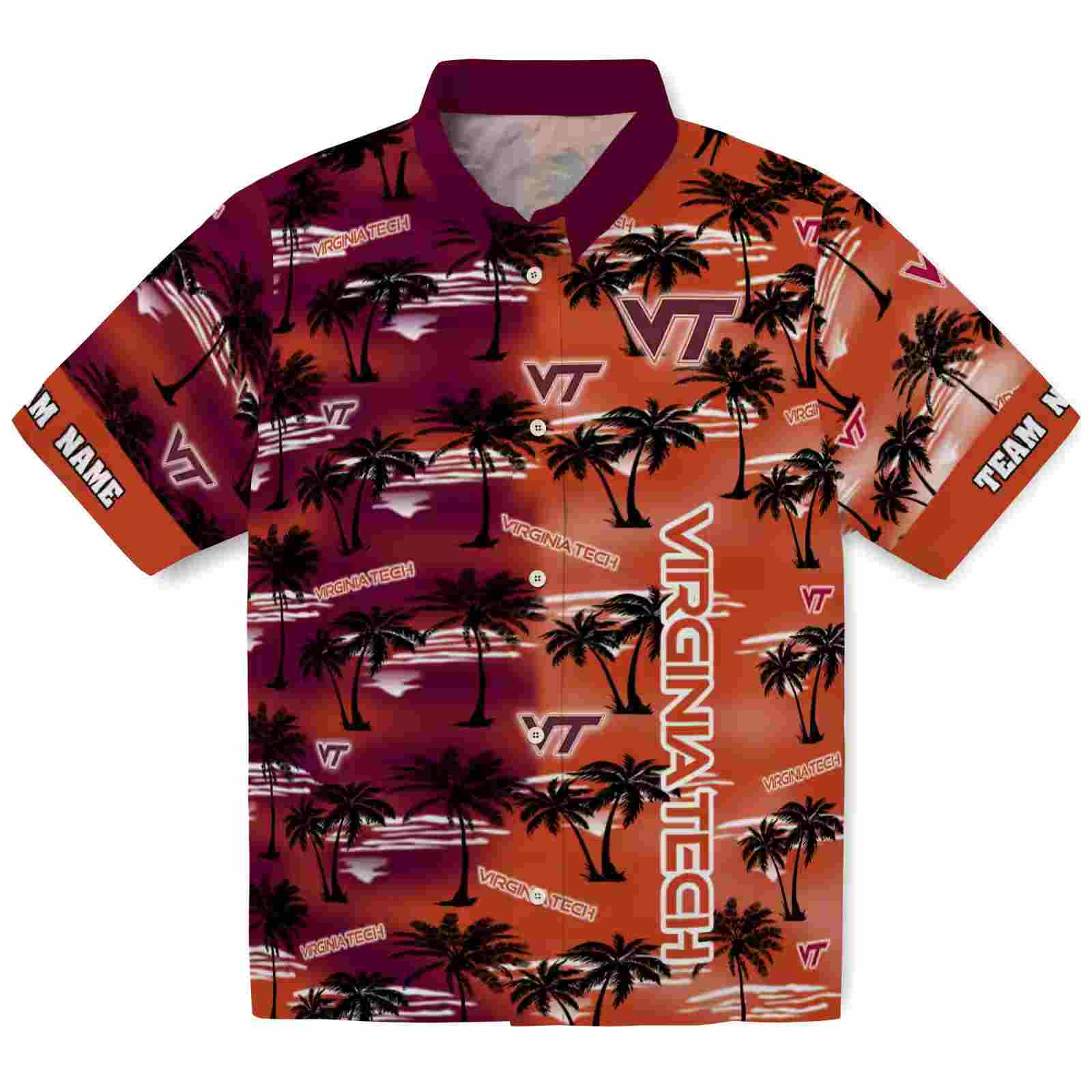 Personalized Virginia Tech Hokies Palm Silhouettes Maroon Hawaiian Shirt