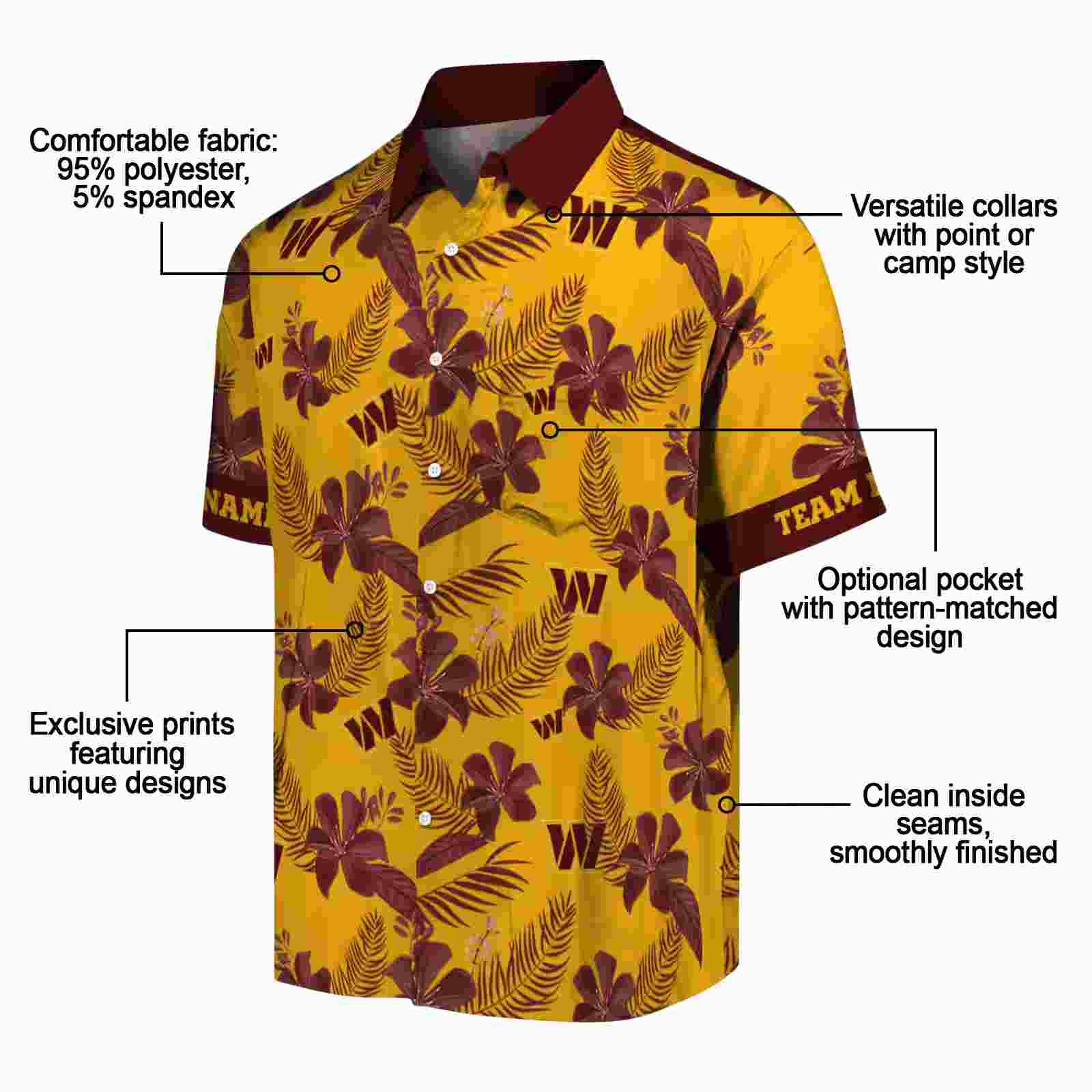 personalized washington commanders botanical print gold hawaiian shirt new arrival